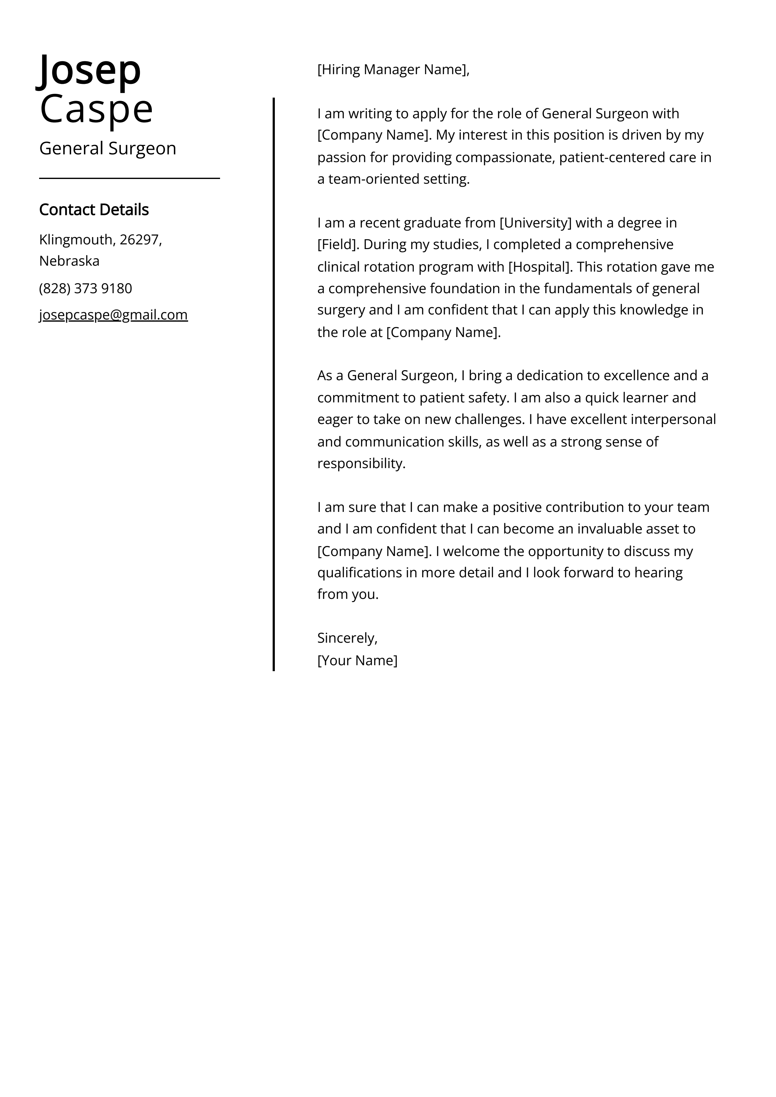 General Surgeon Cover Letter Example