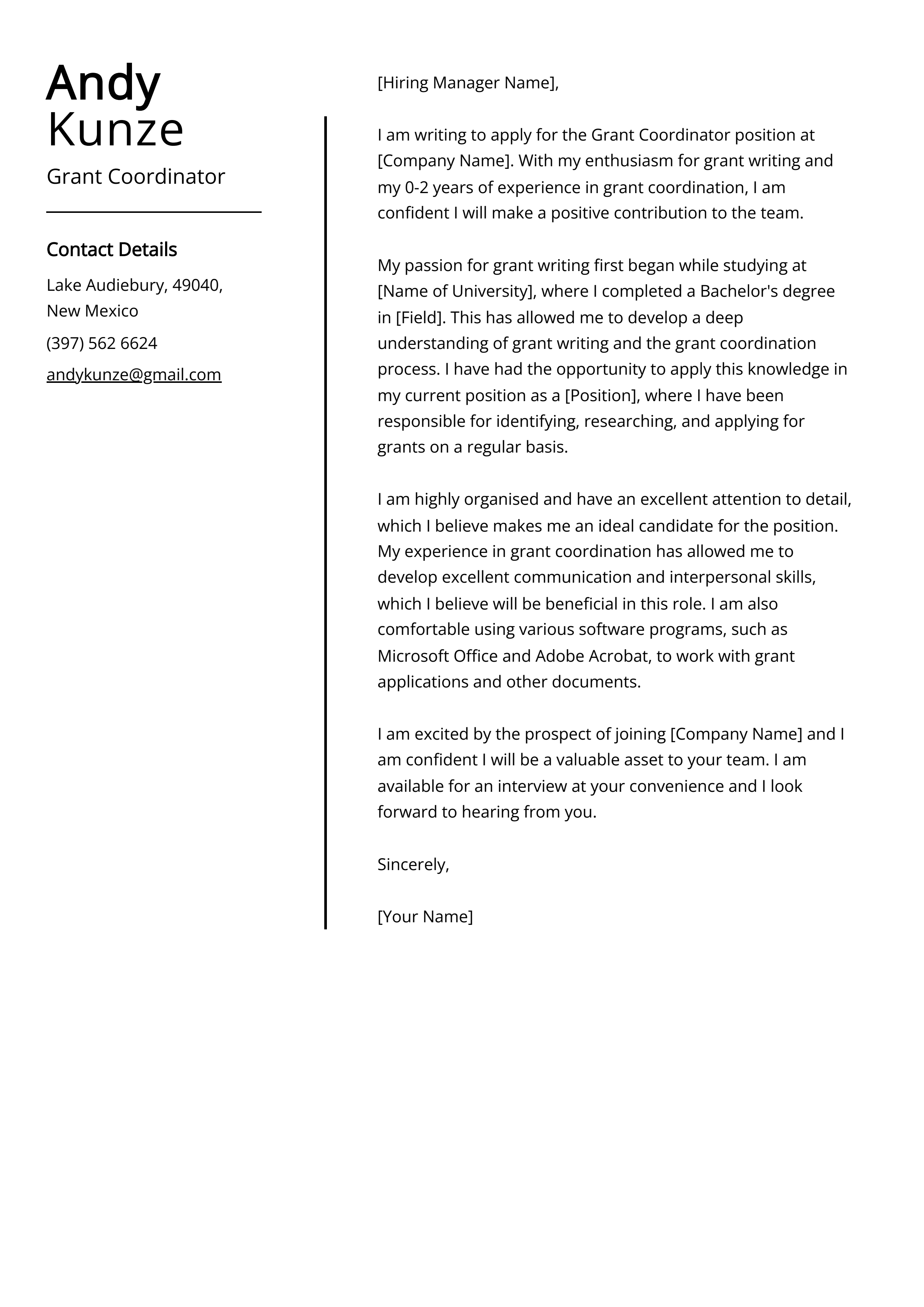 Grant Coordinator Cover Letter Example