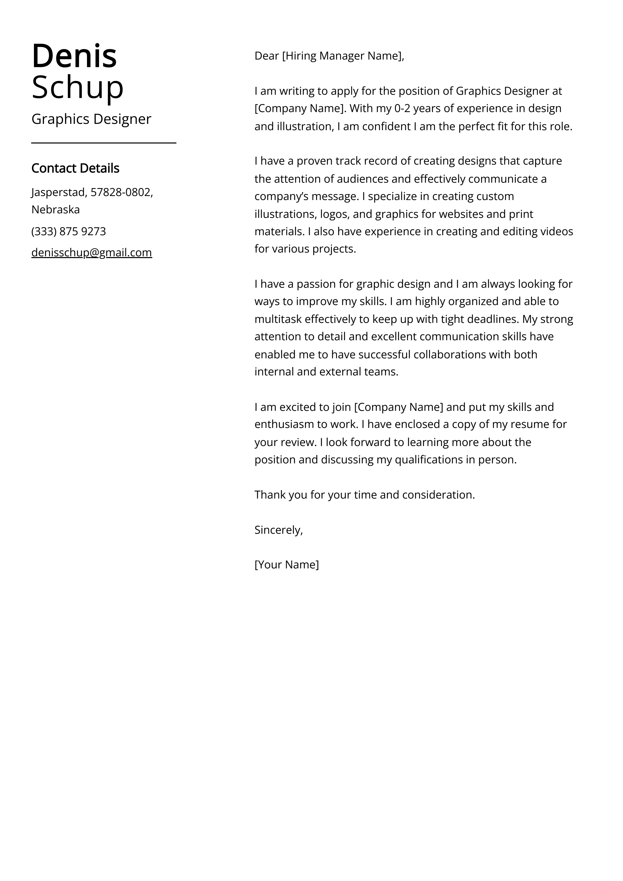 Graphics Designer Cover Letter Example