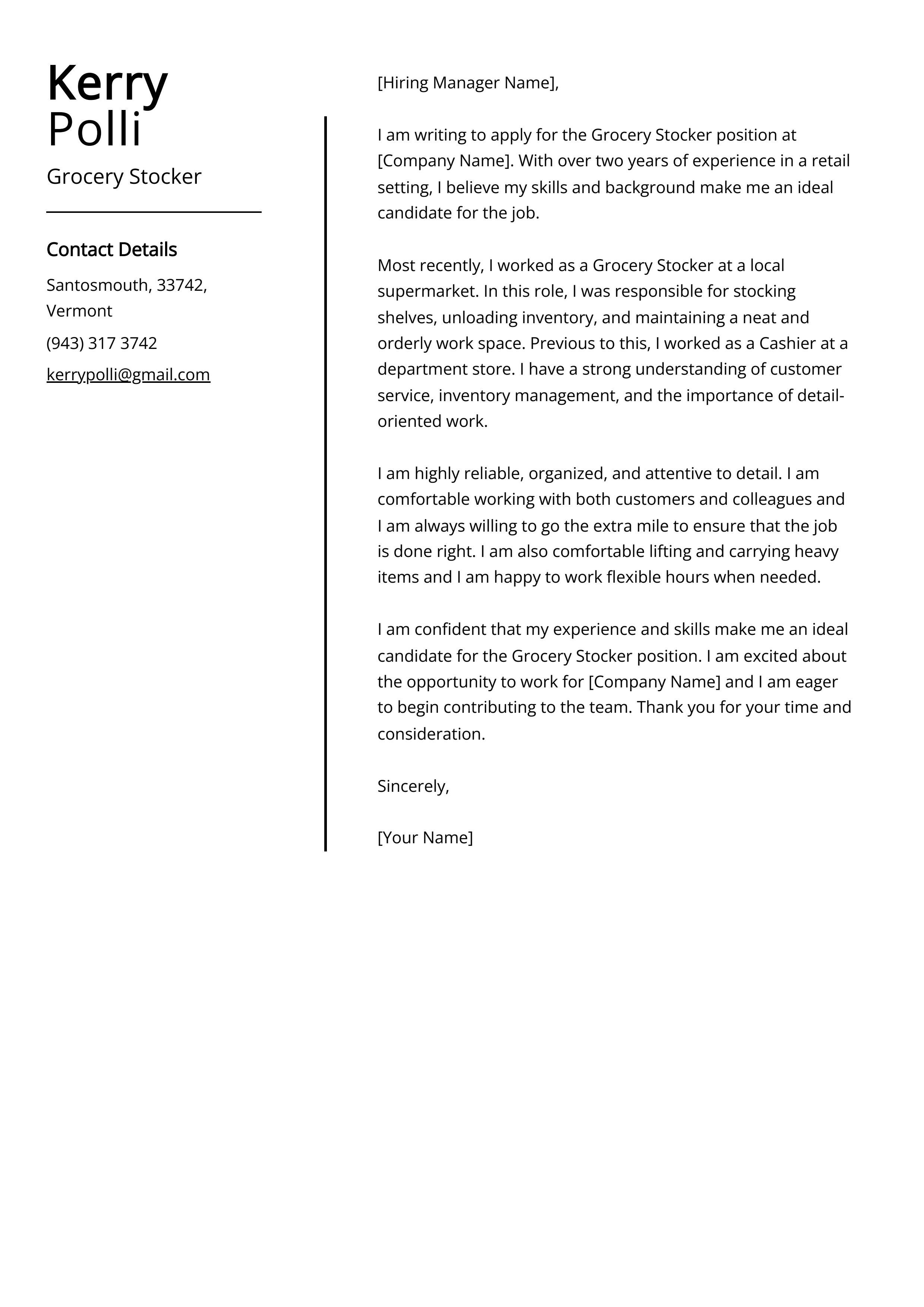 Grocery Stocker Cover Letter Sample Guide Entry Level Senior Jobs 