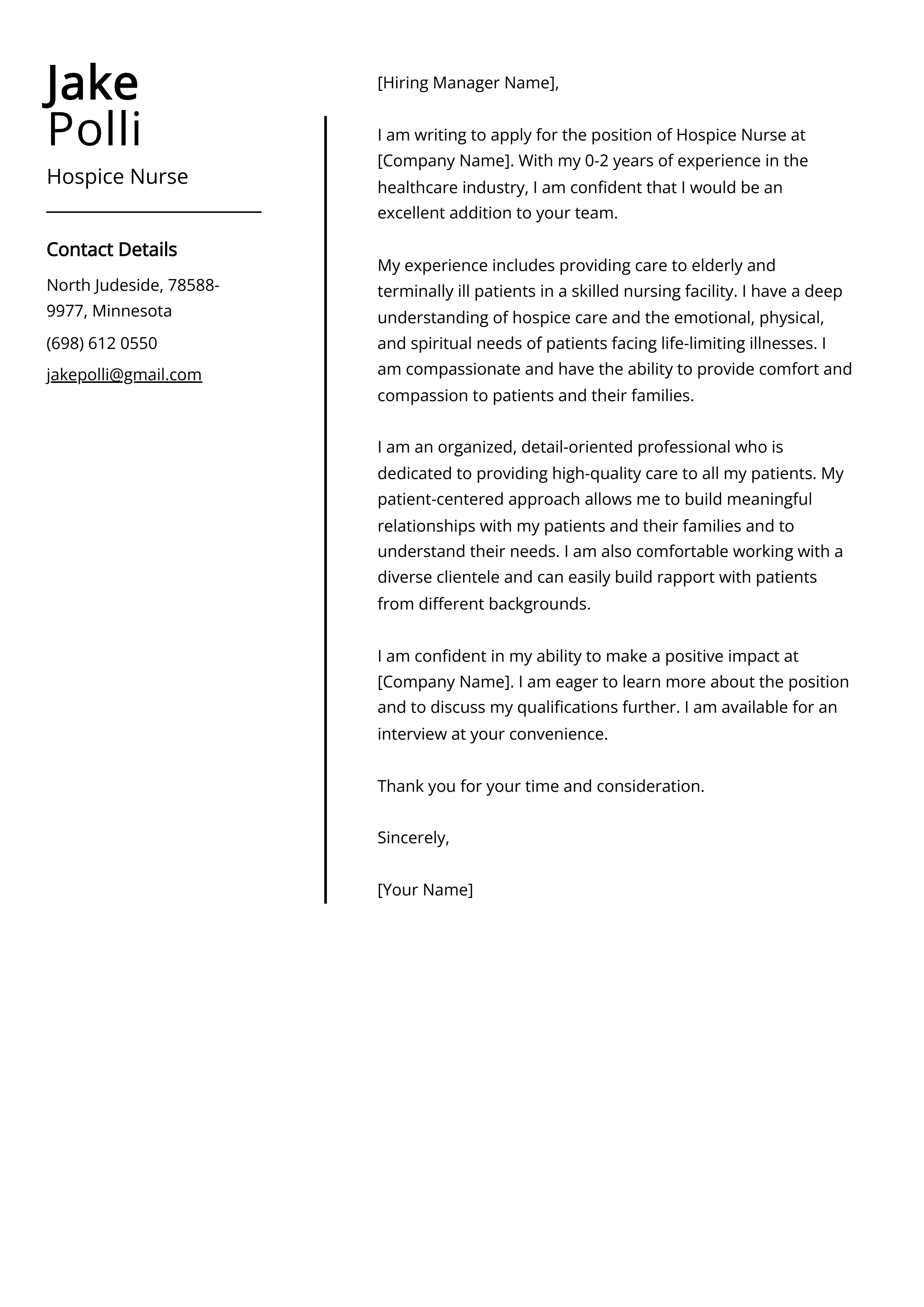 Hospice Nurse Cover Letter Example