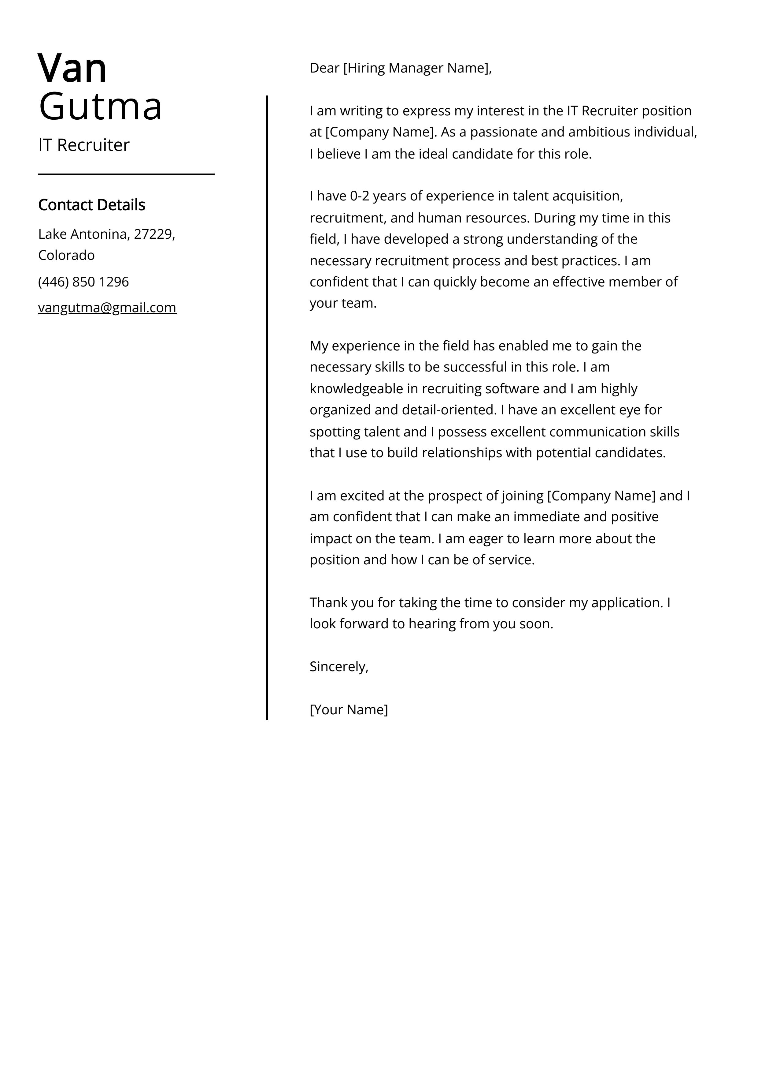 IT Recruiter Cover Letter Example