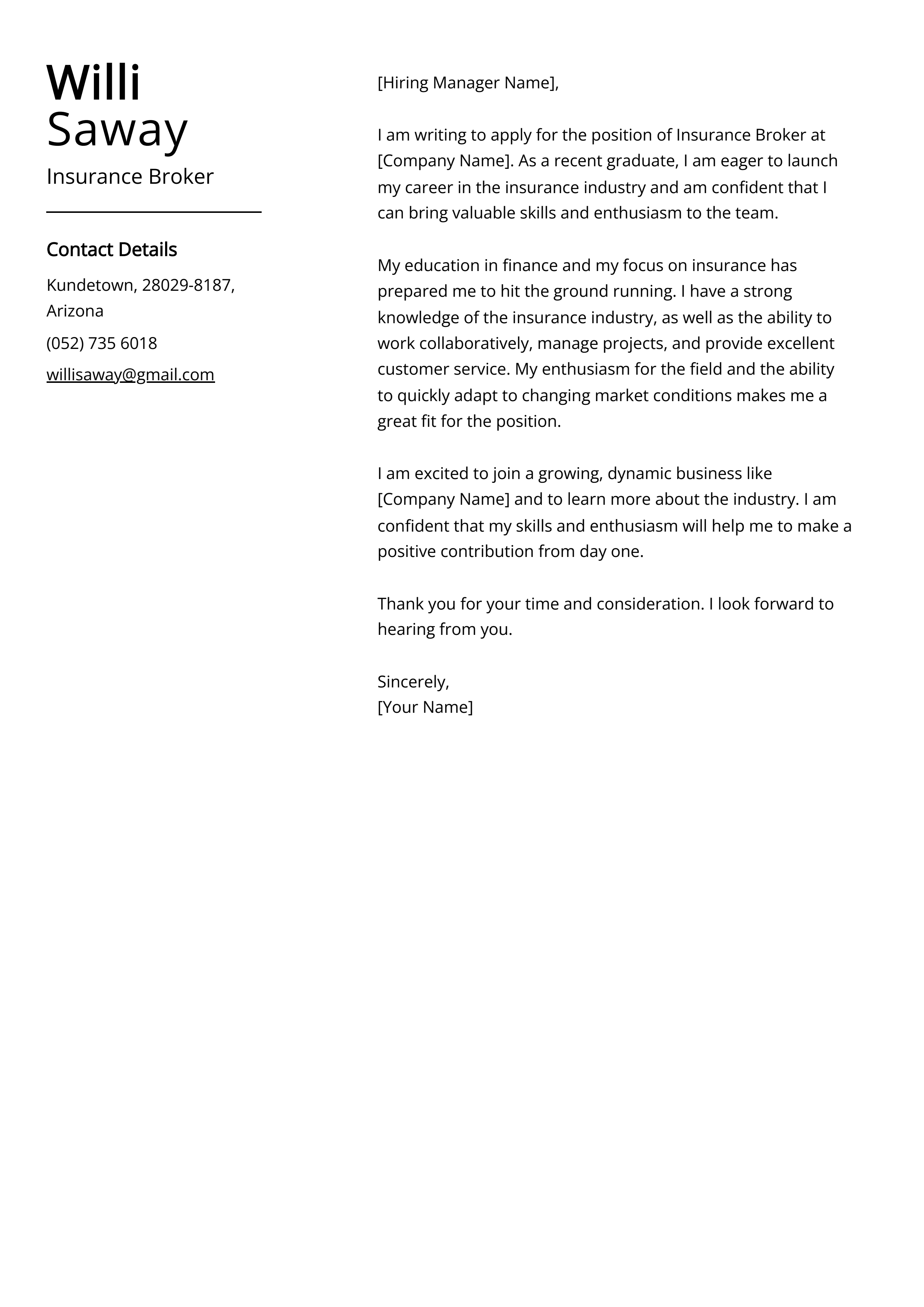 Insurance Broker Cover Letter Example