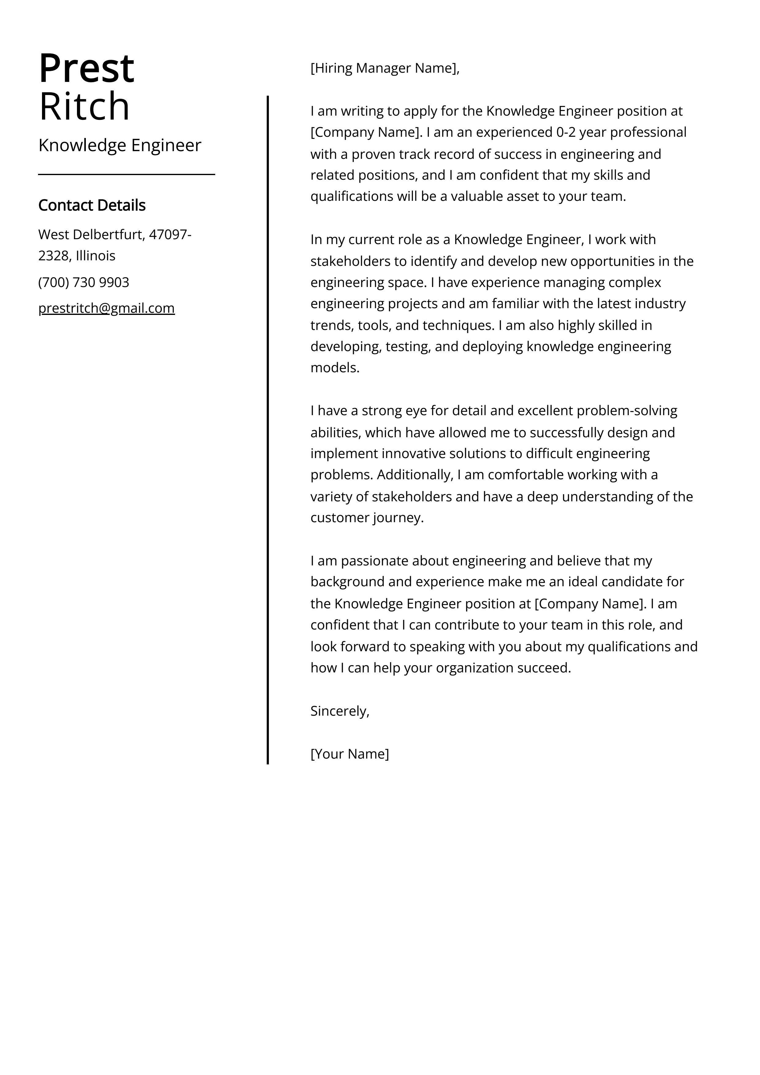 Knowledge Engineer Cover Letter Example