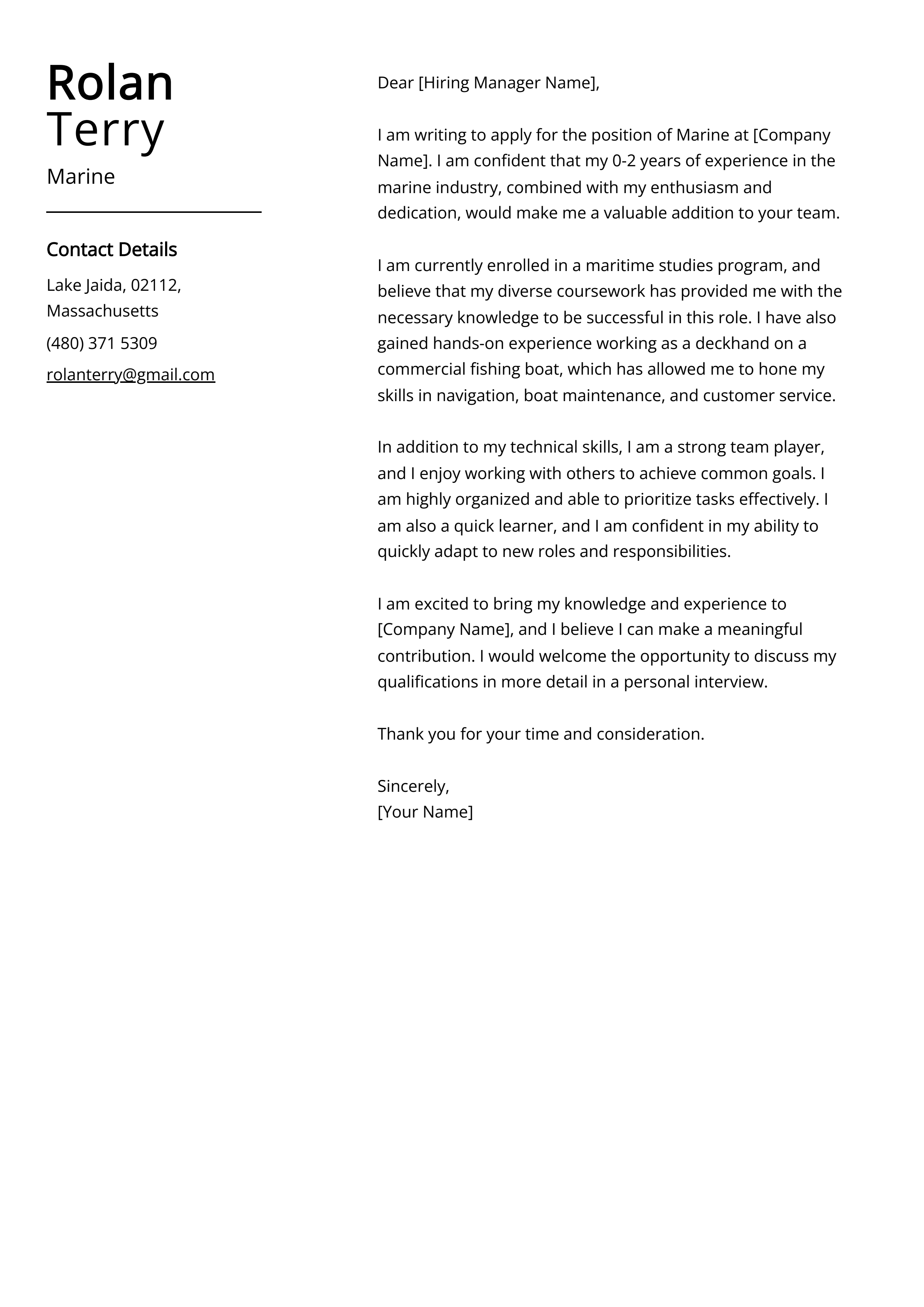 Marine Cover Letter Example