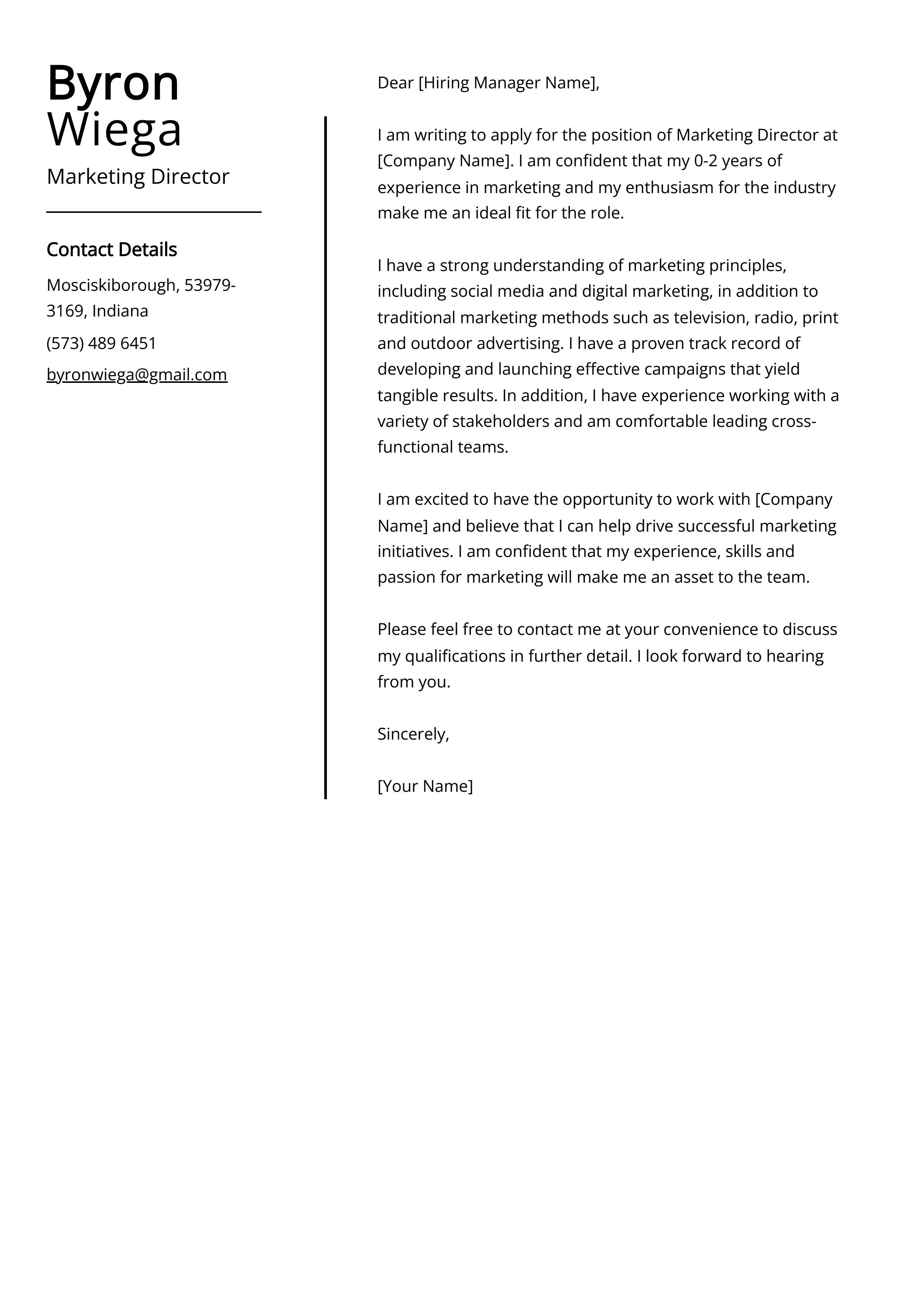 Marketing Director Cover Letter Example