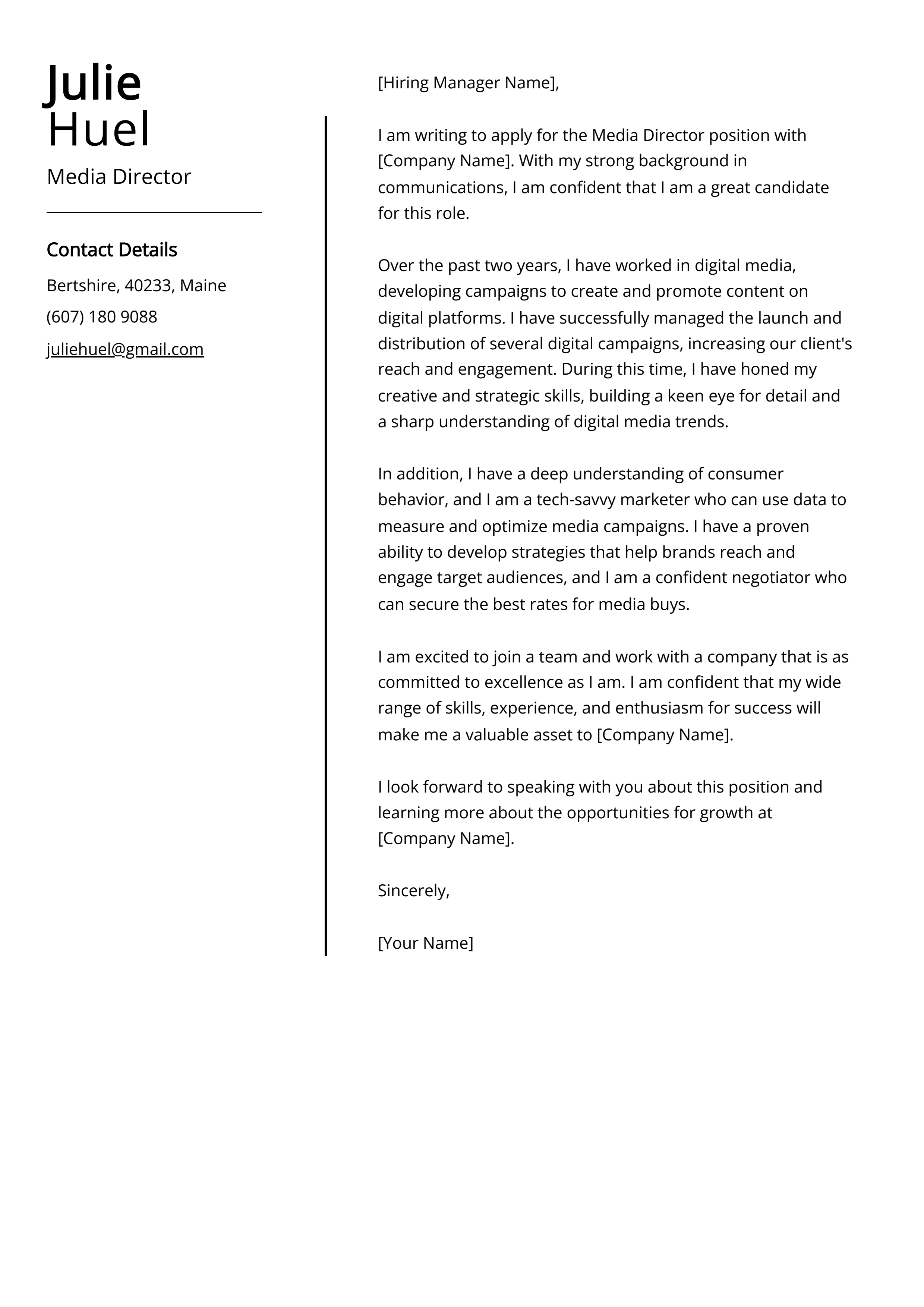 Media Director Cover Letter Example