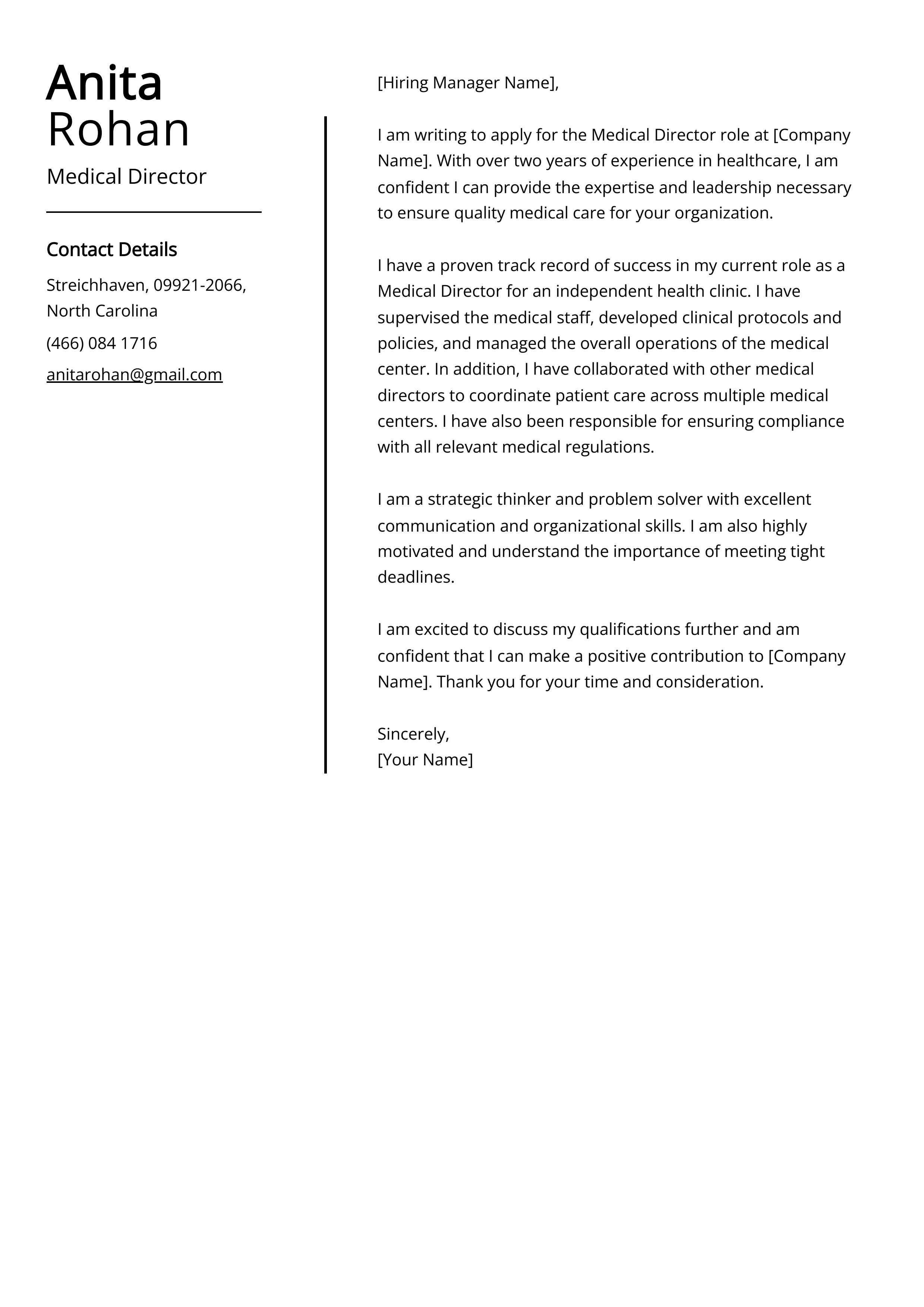 Medical Director Cover Letter Example