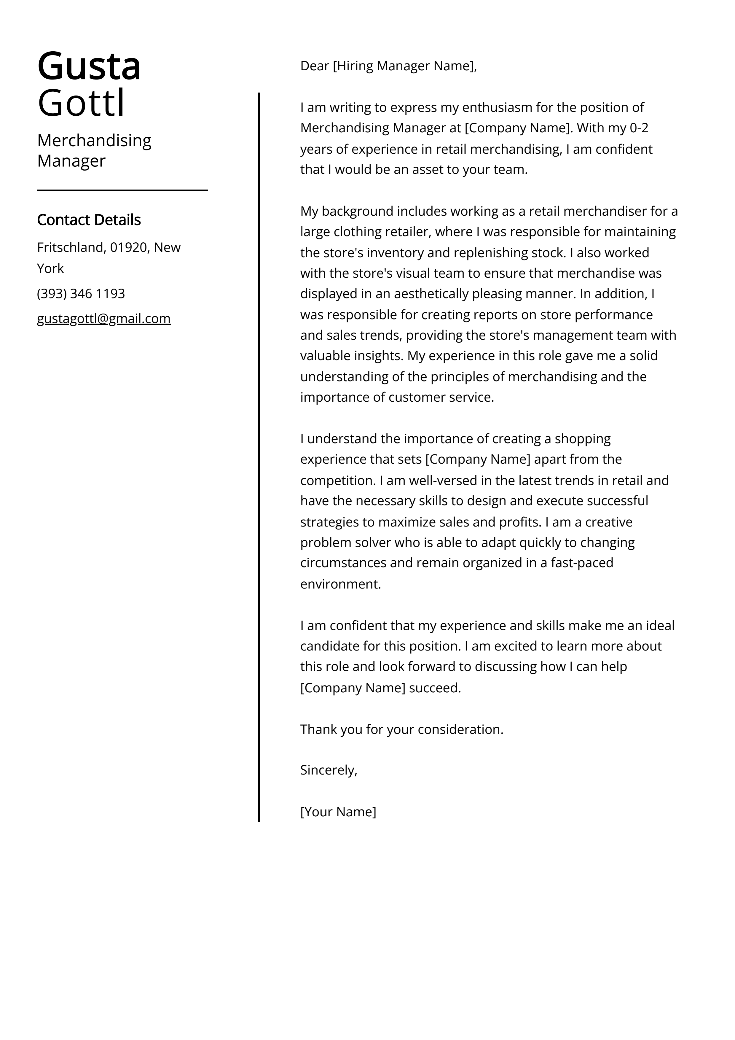 Merchandising Manager Cover Letter Example