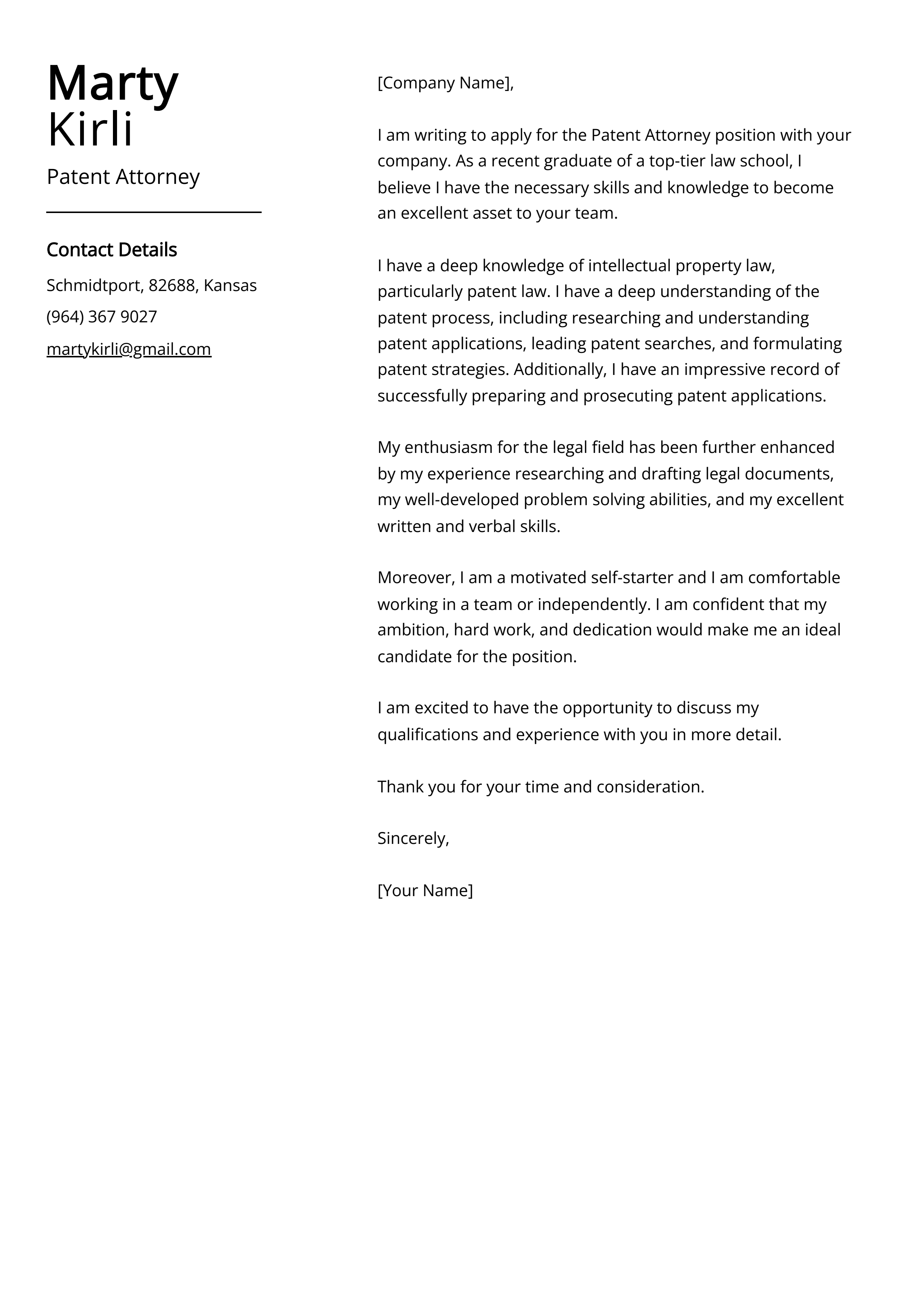 Patent Attorney Cover Letter Example