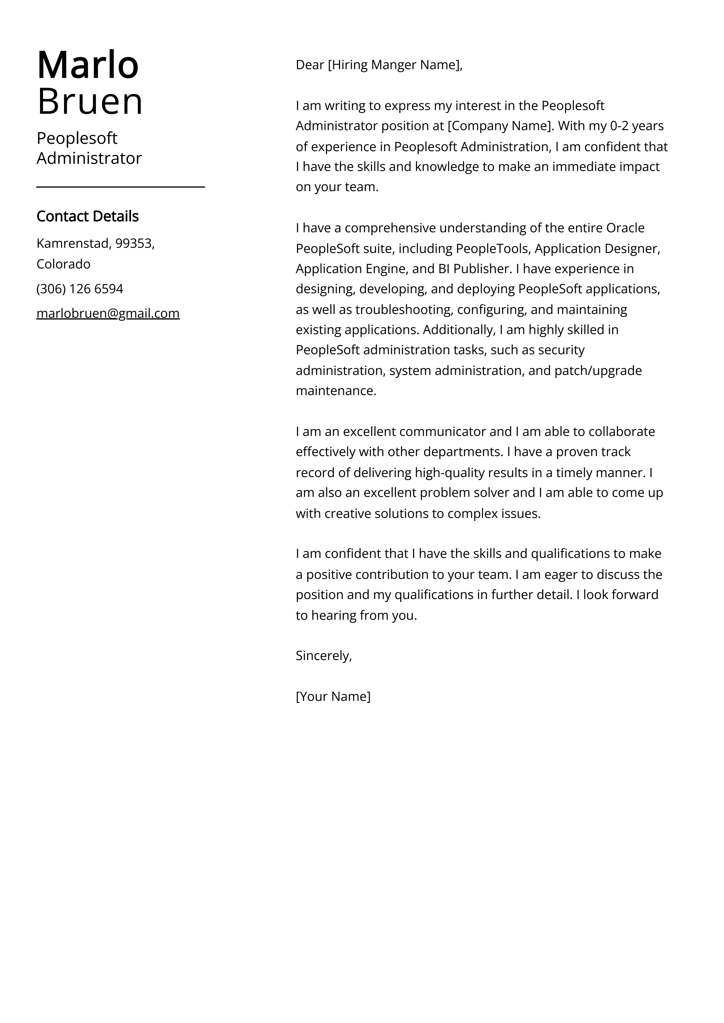Peoplesoft Administrator Cover Letter Example