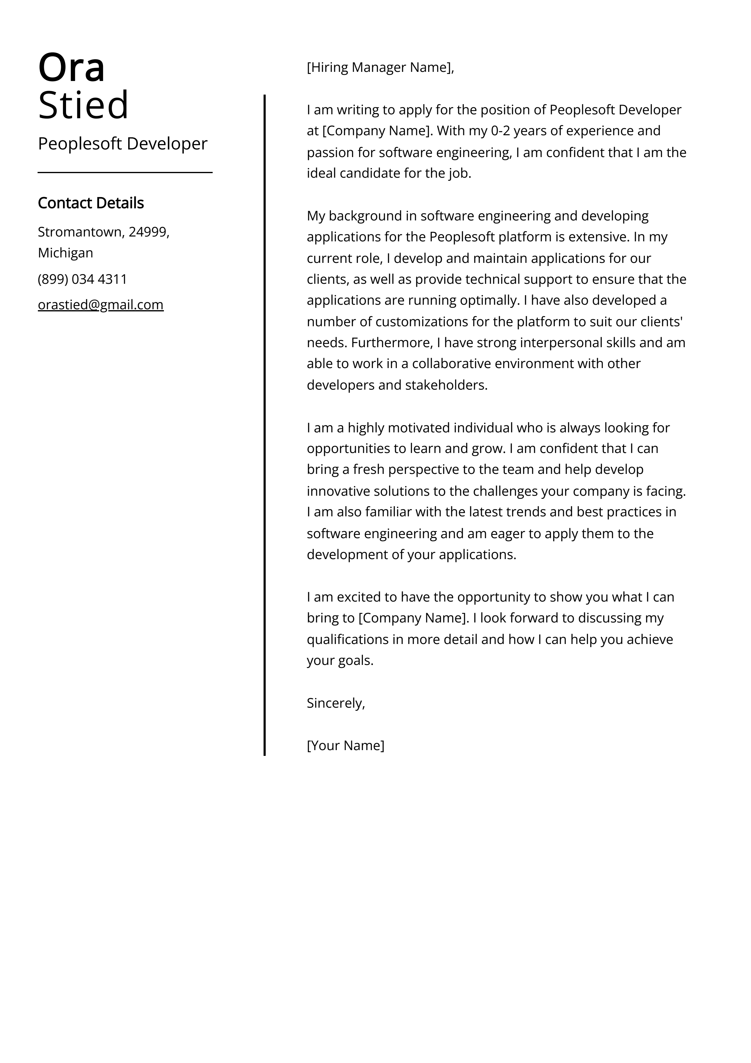Peoplesoft Developer Cover Letter Example