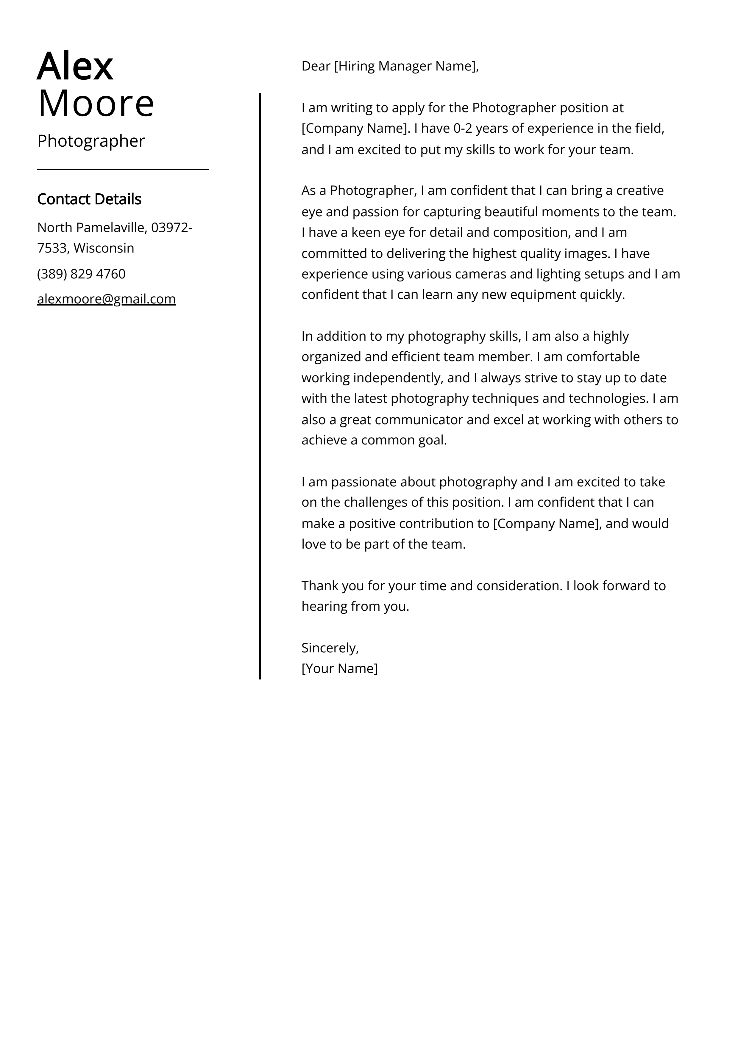 Photographer Cover Letter Example