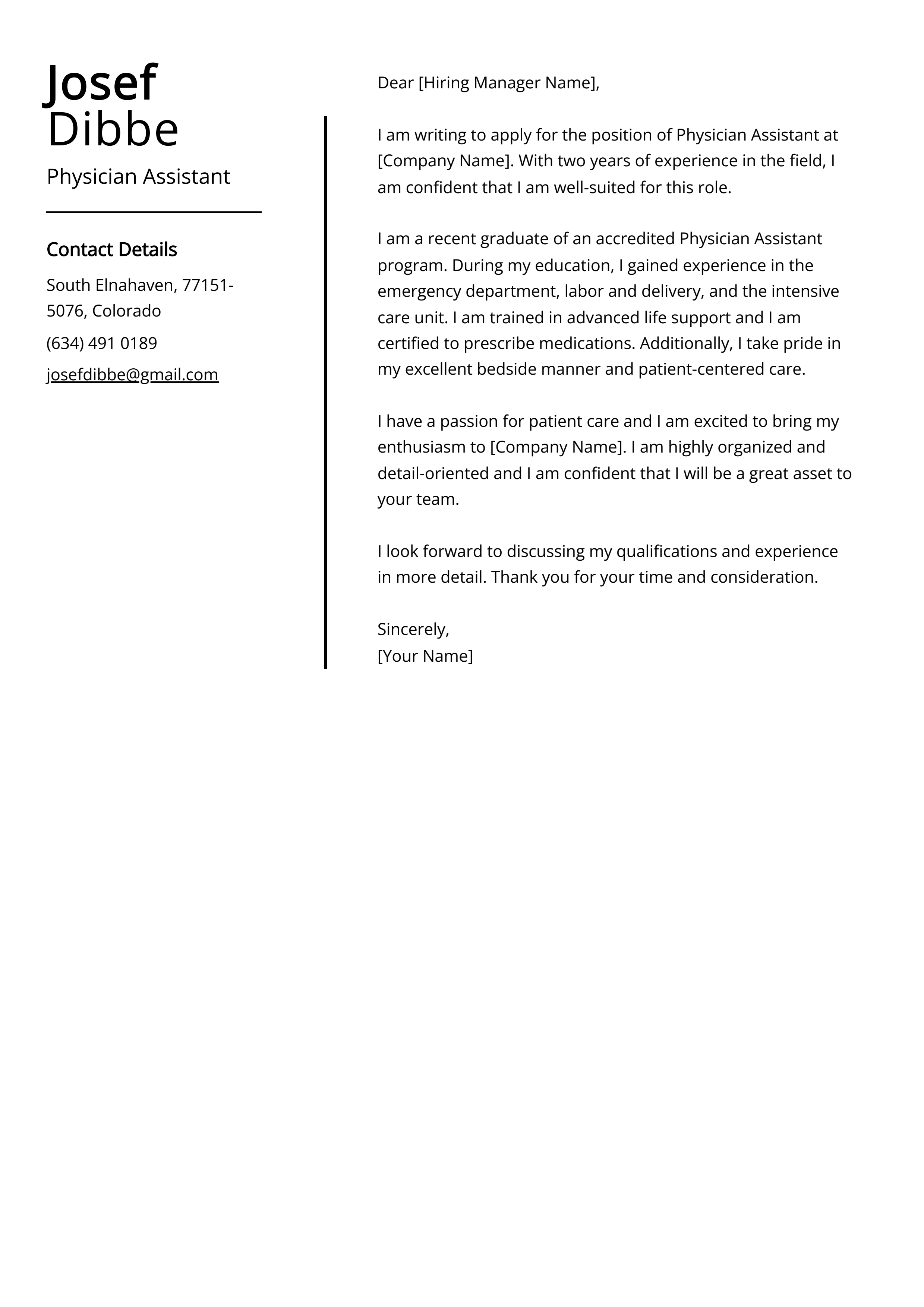 Physician Assistant Cover Letter Example