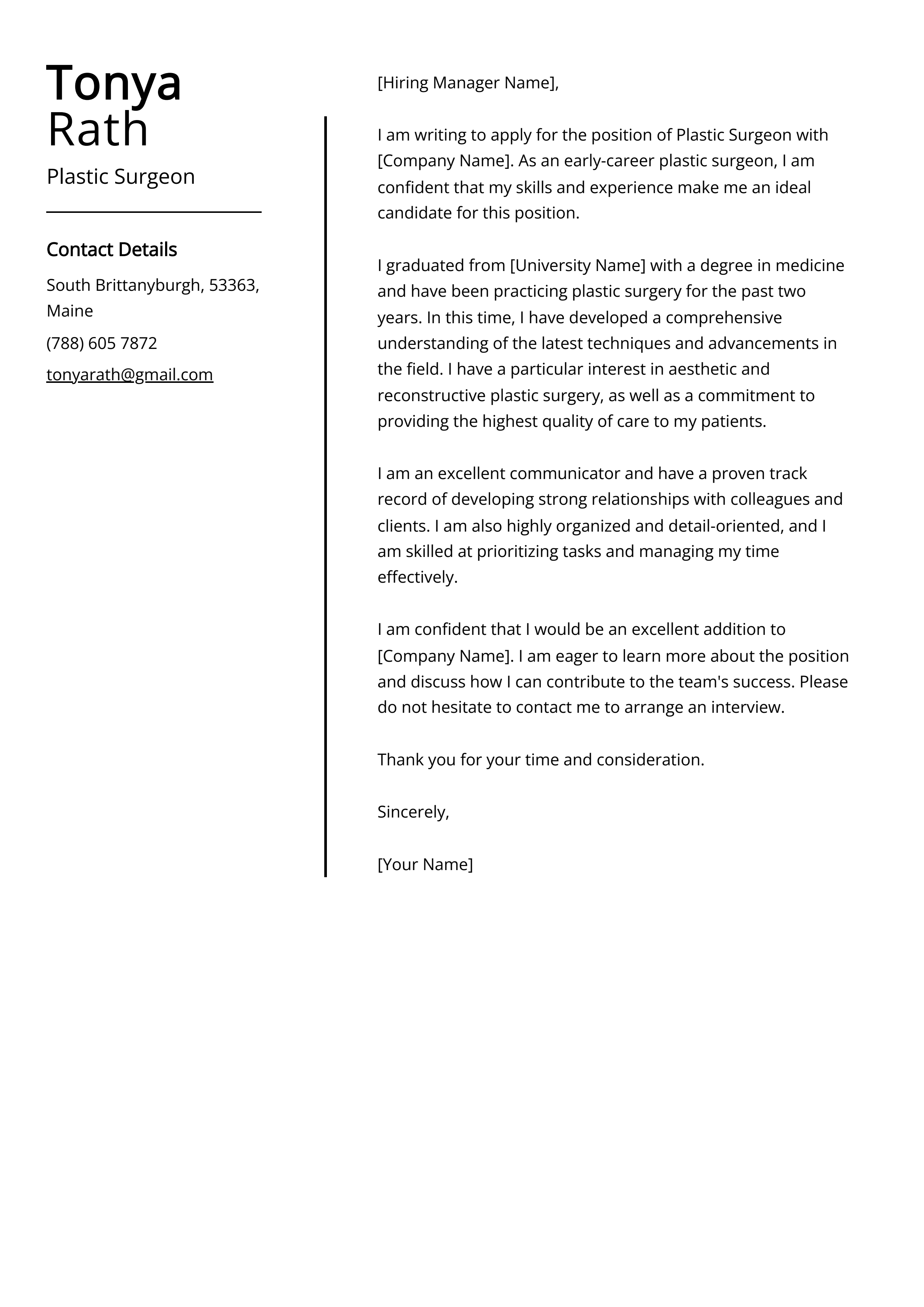 Plastic Surgeon Cover Letter Example