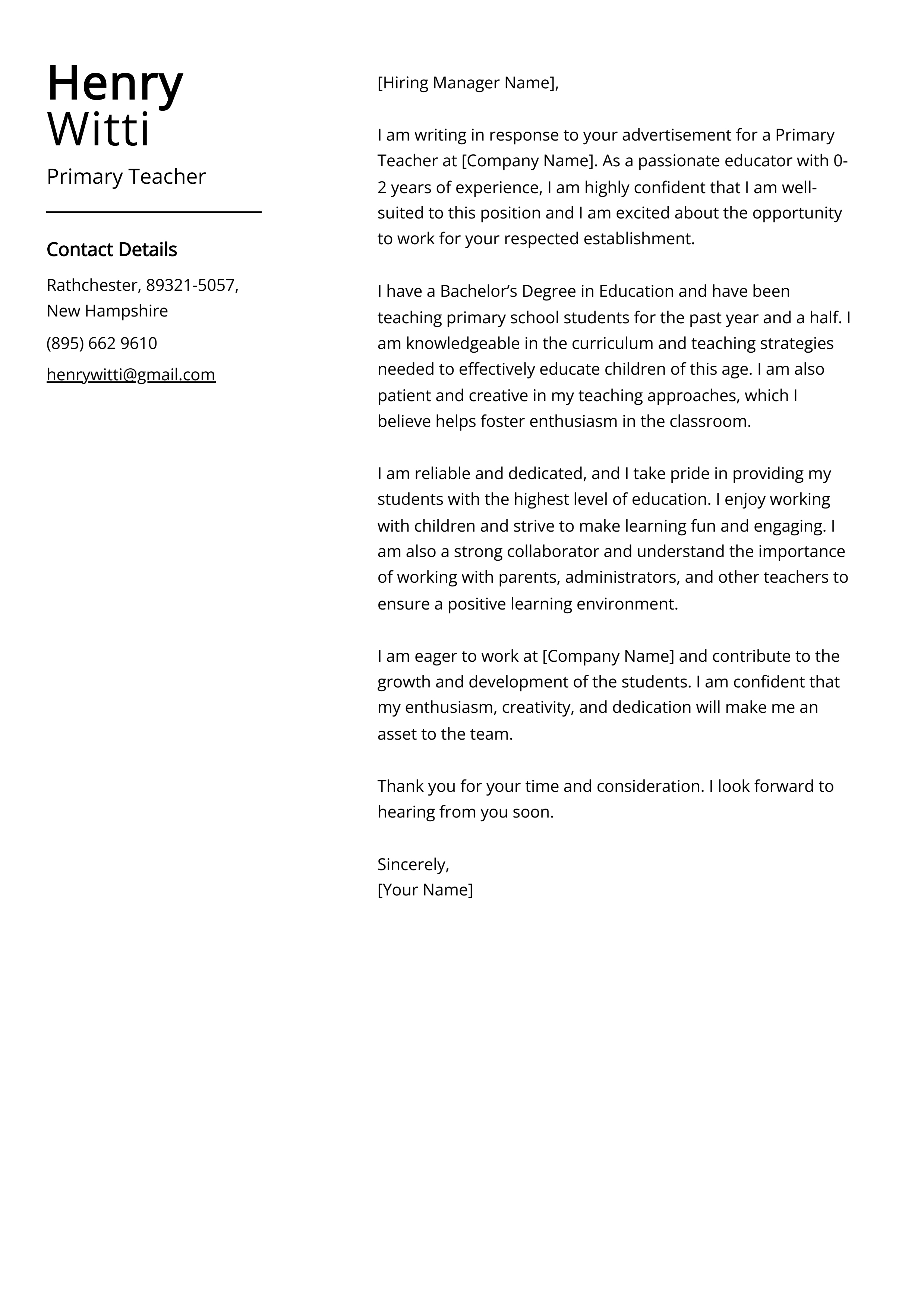 How To Write An Application Letter As A Primary Teacher With No 