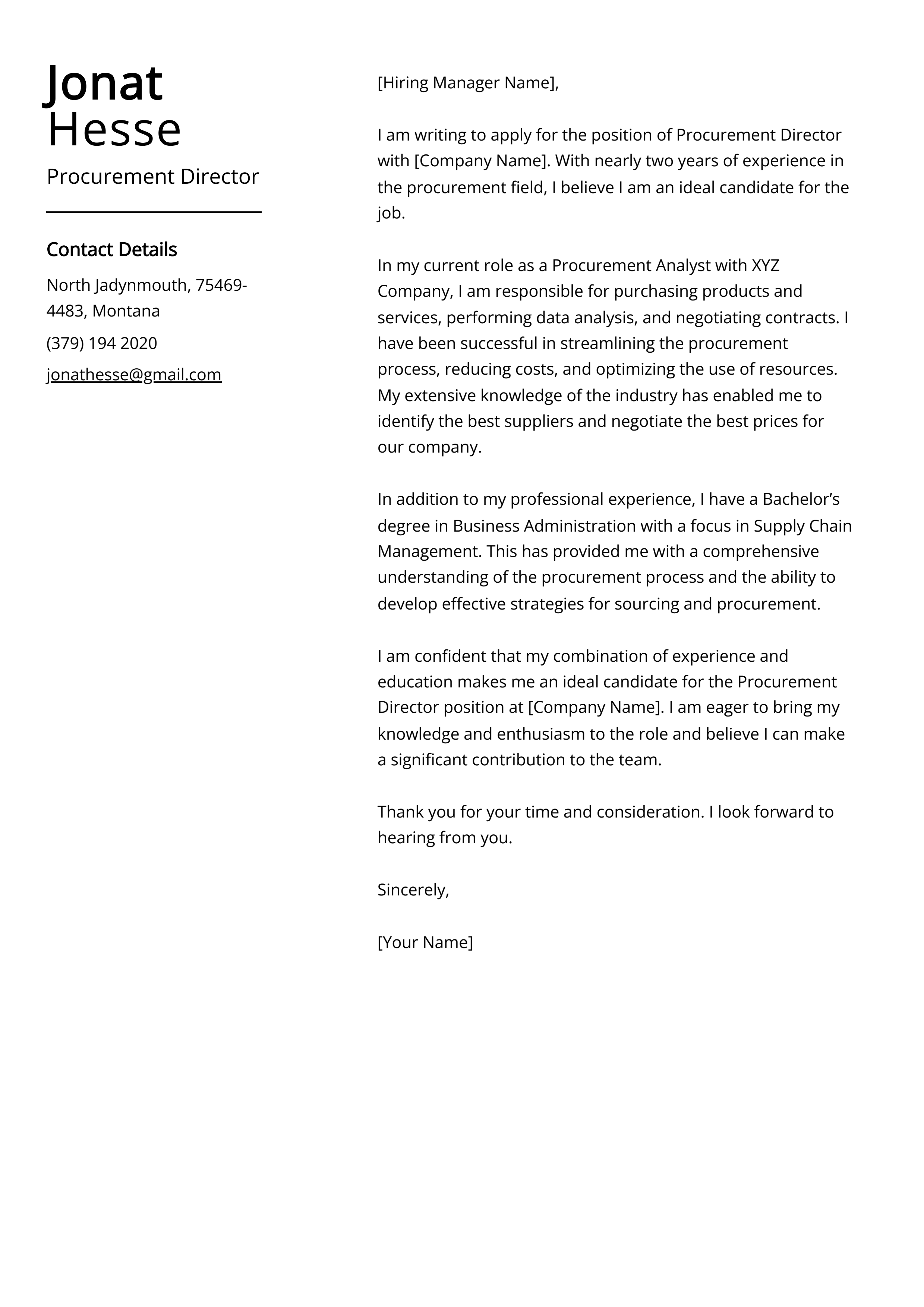 Procurement Director Cover Letter Example