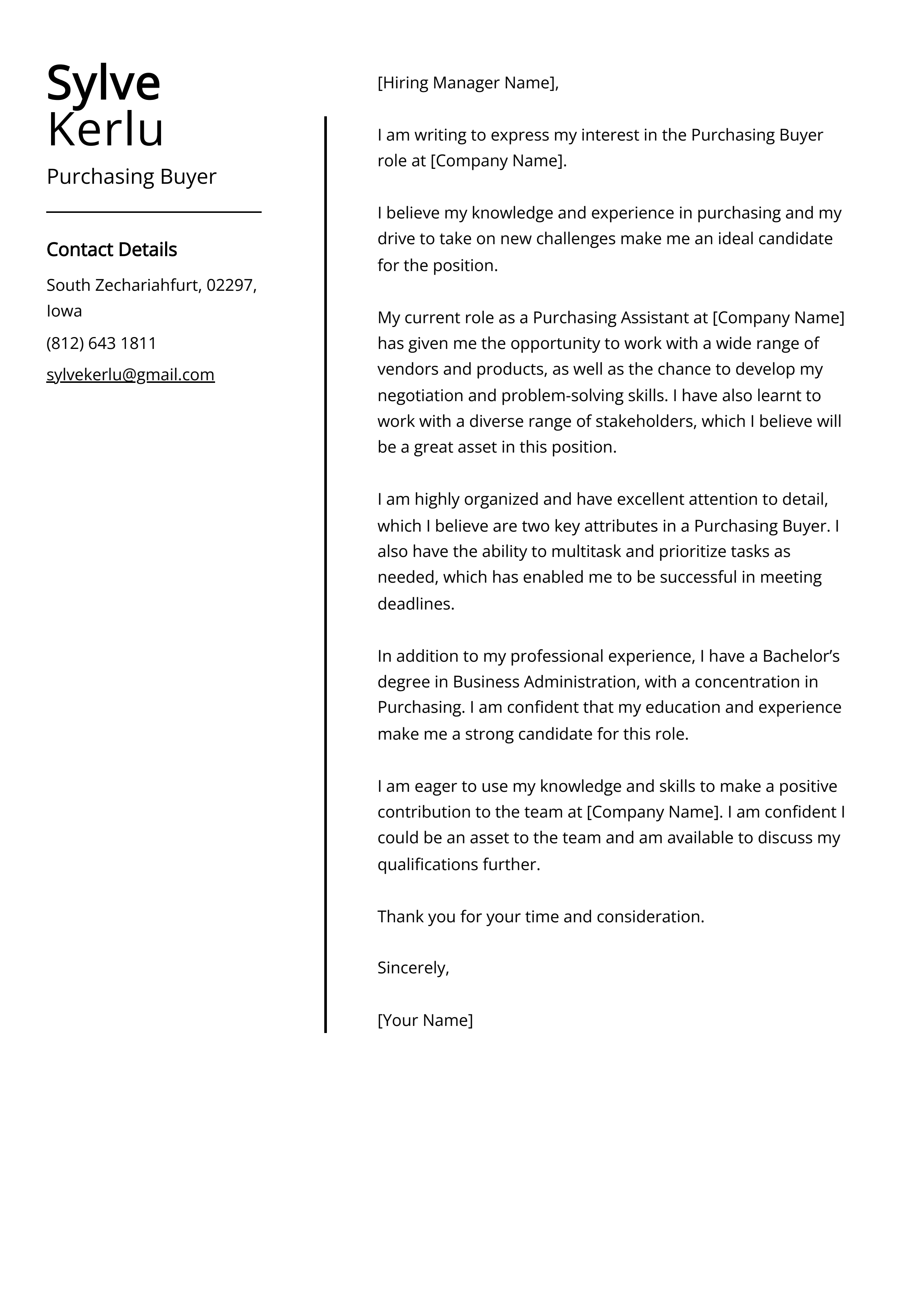 Purchasing Buyer Cover Letter Example