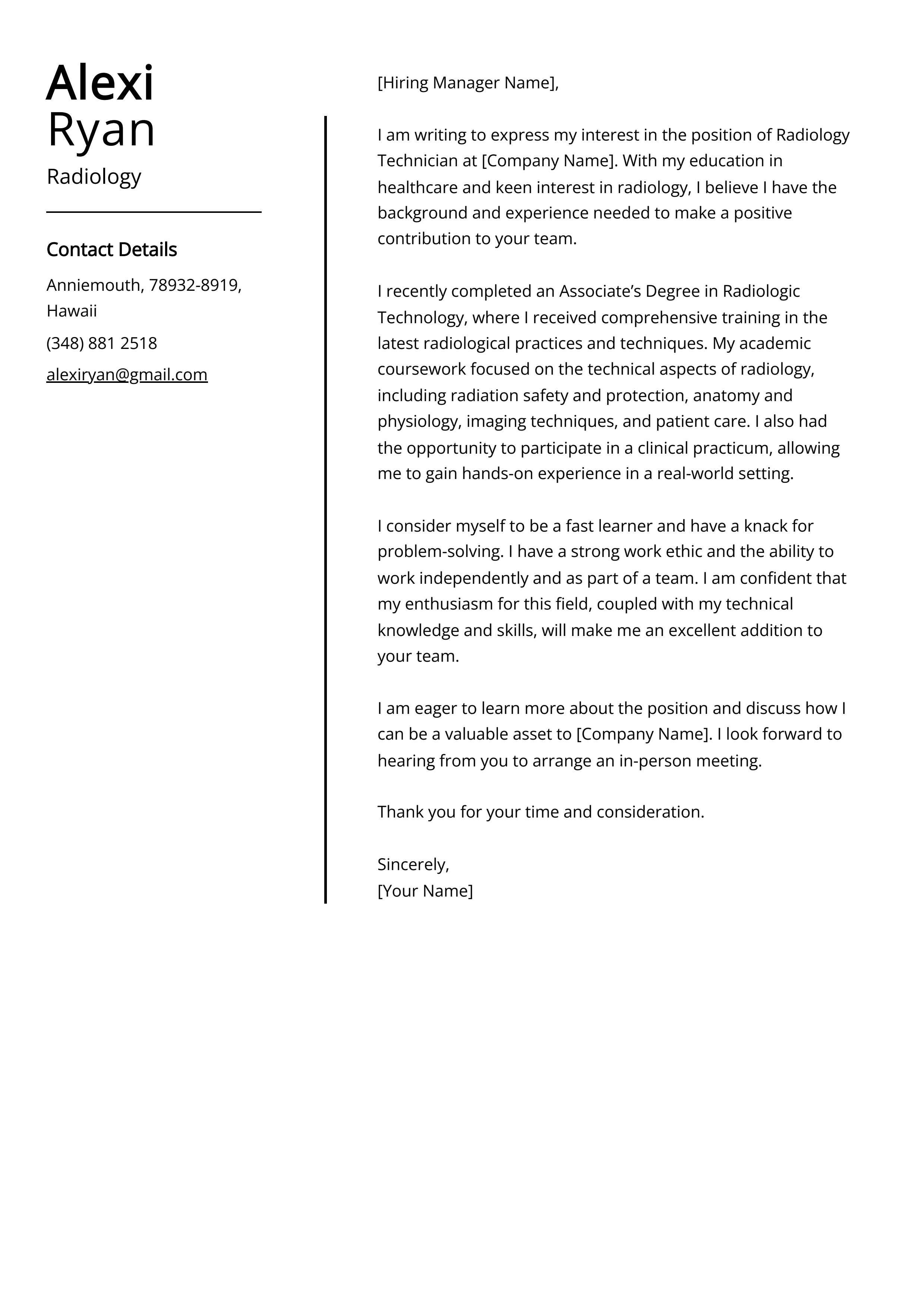 Radiology Cover Letter Example