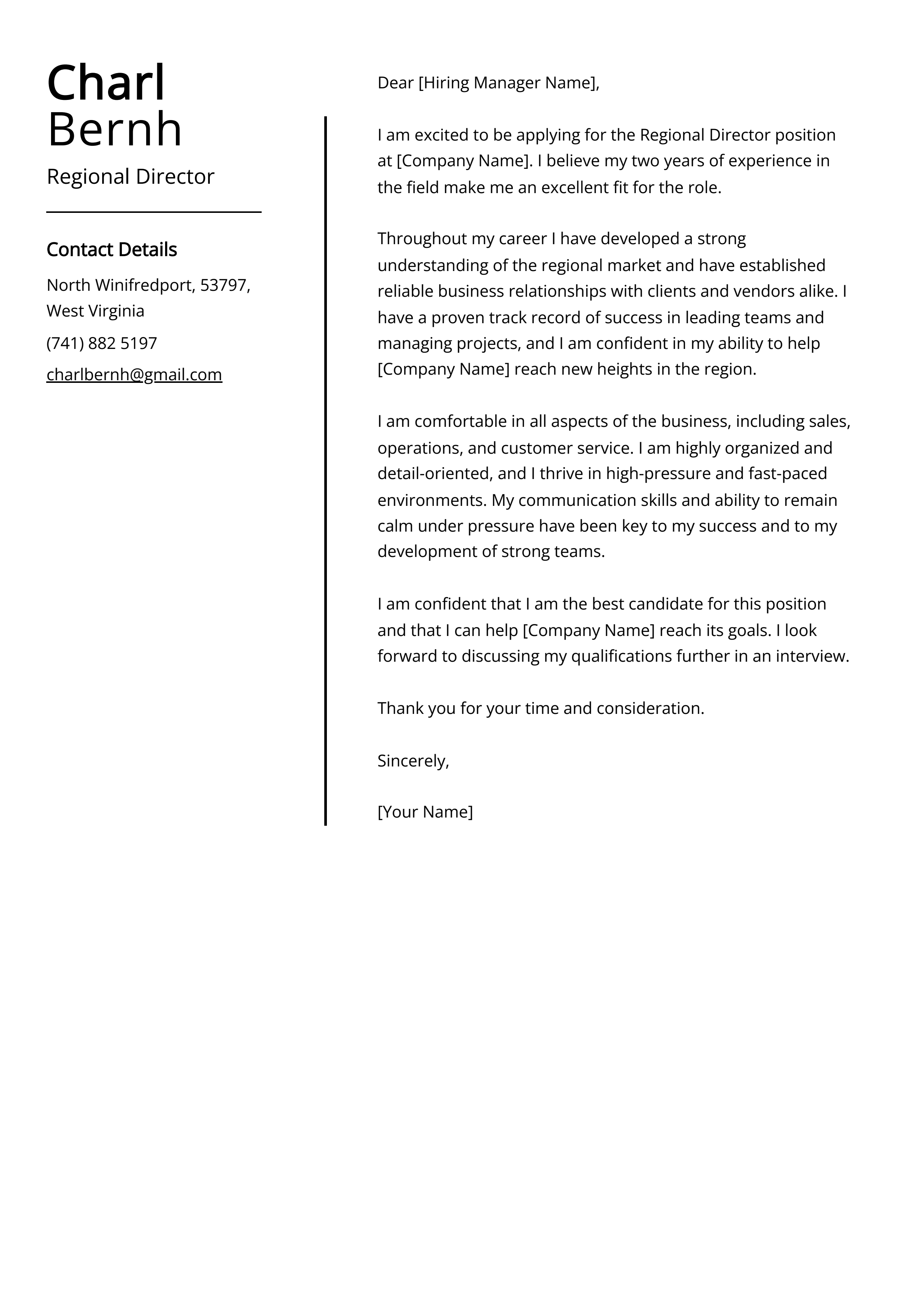 Regional Director Cover Letter Example