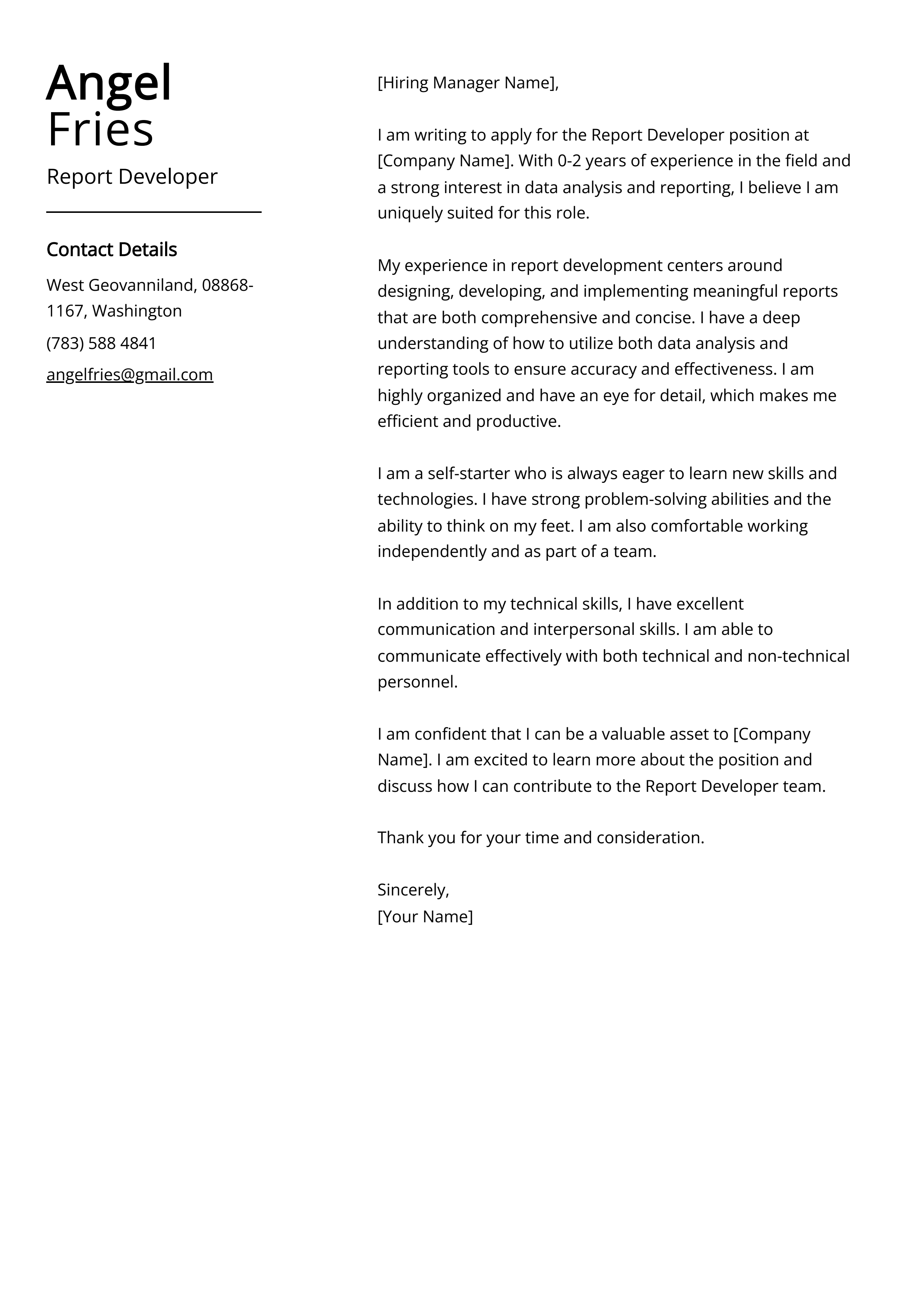 Report Developer Cover Letter Examples (Template &amp; 20+ Tips)