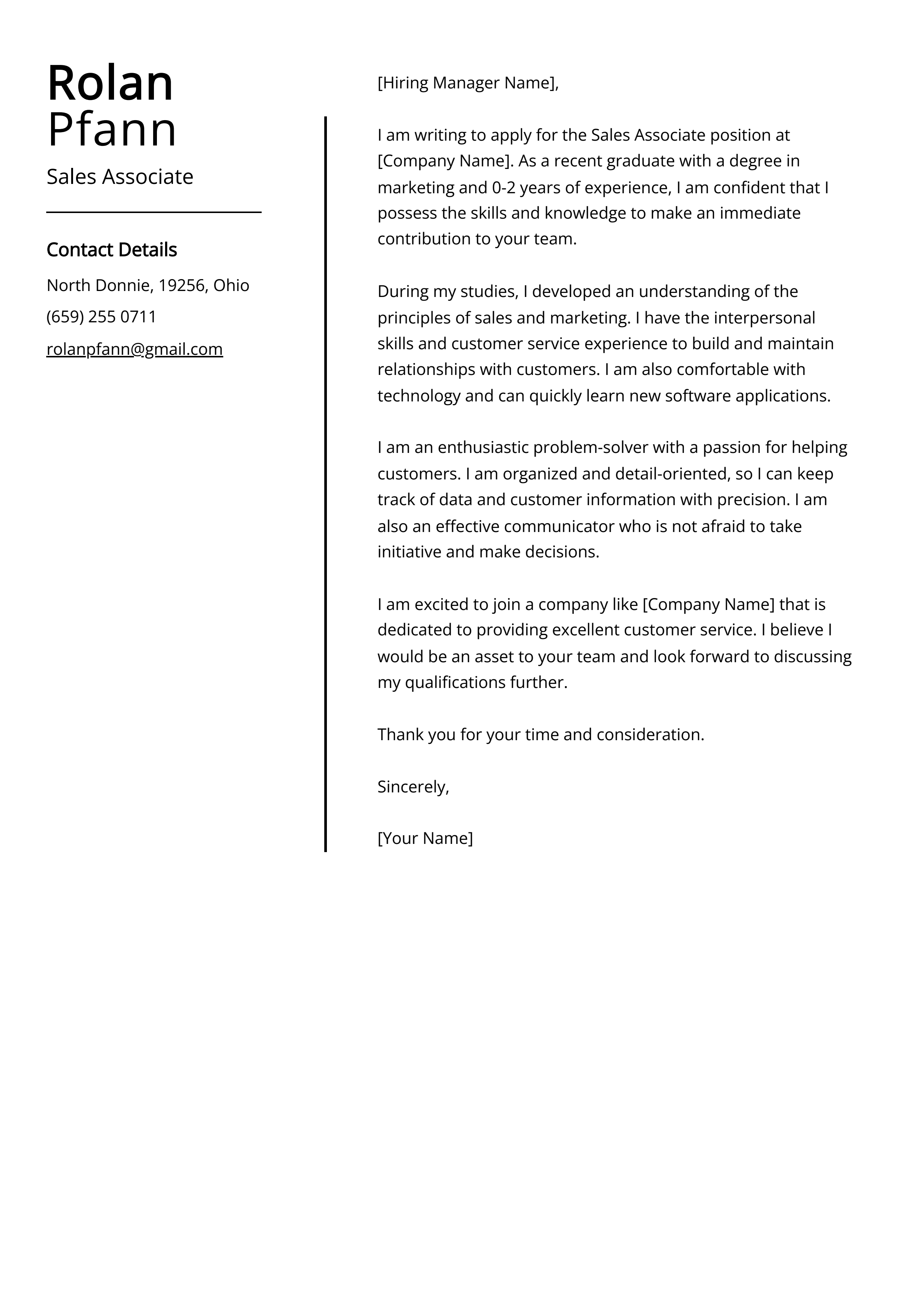 Sales Associate Cover Letter Example