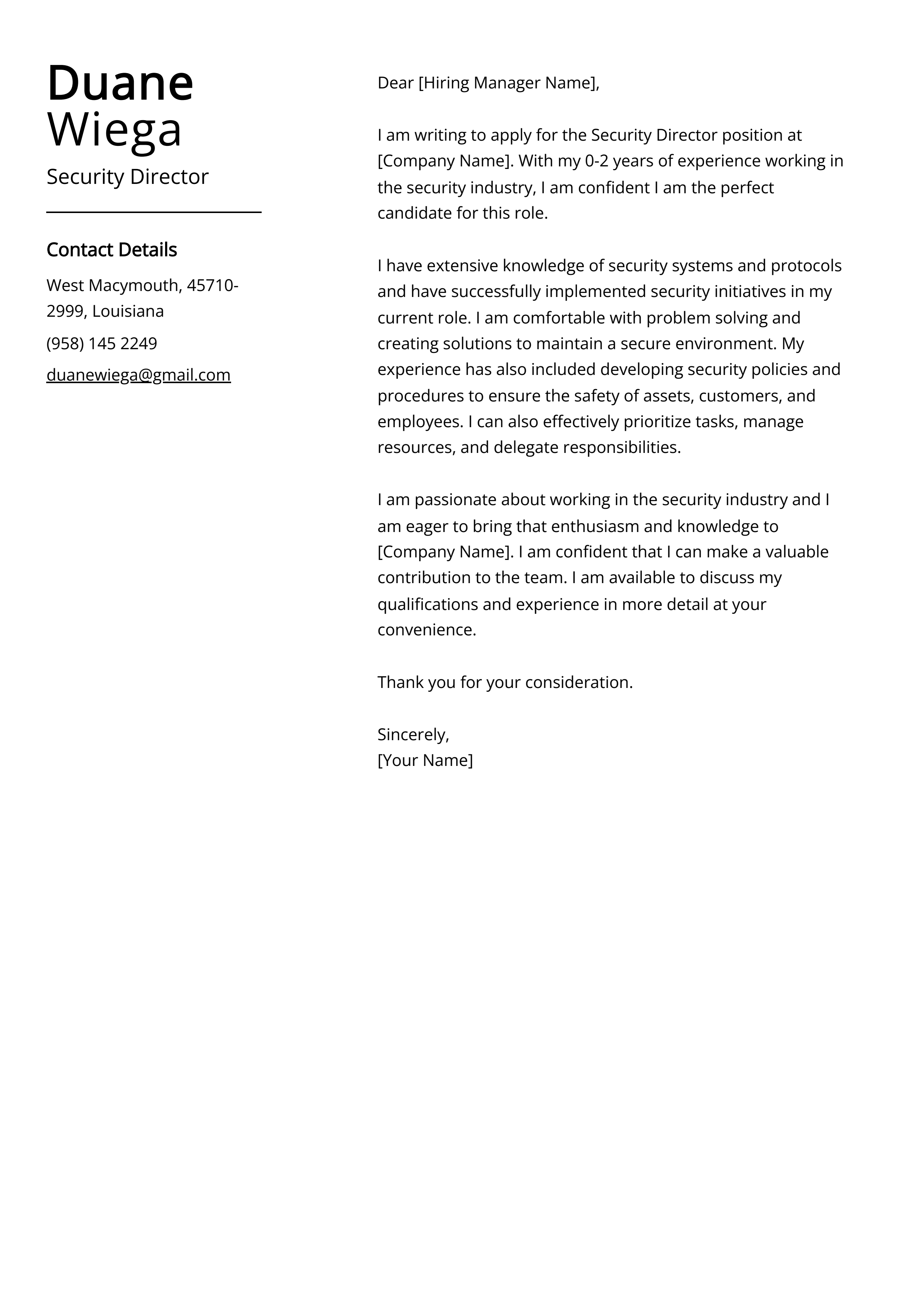Security Director Cover Letter Example
