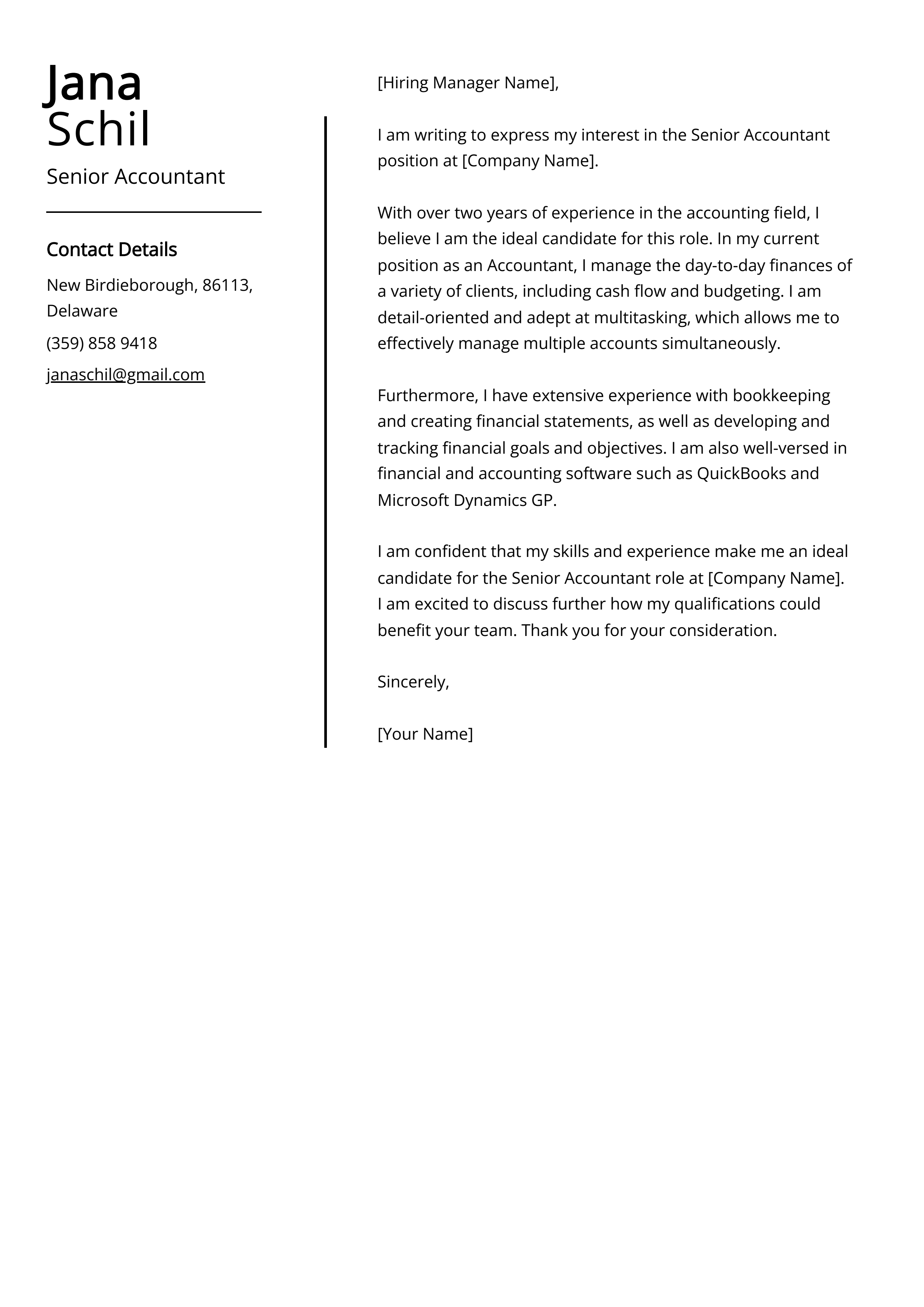 Senior Accountant Cover Letter Example