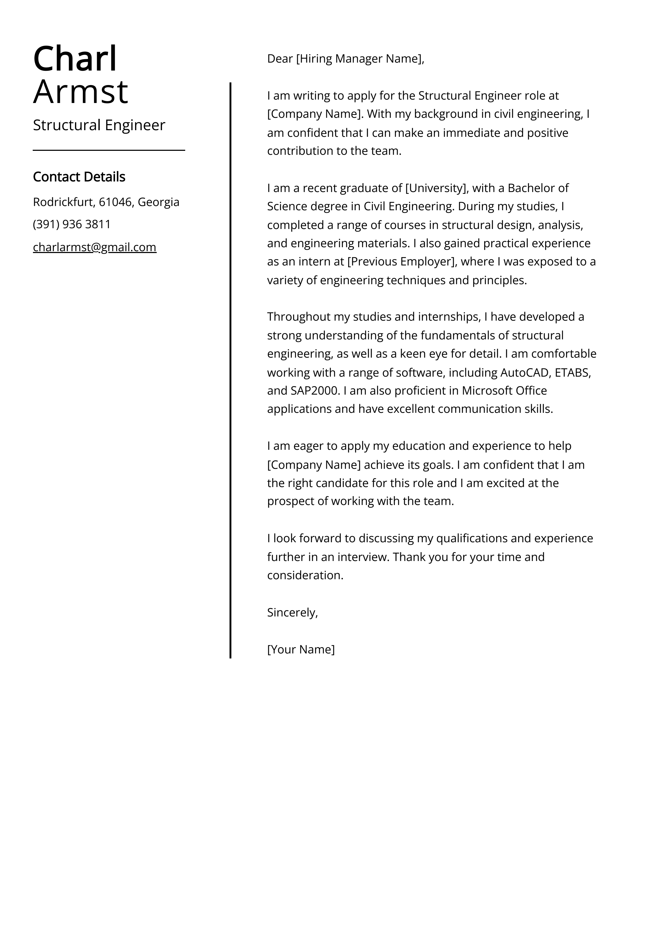 Structural Engineer Cover Letter Example