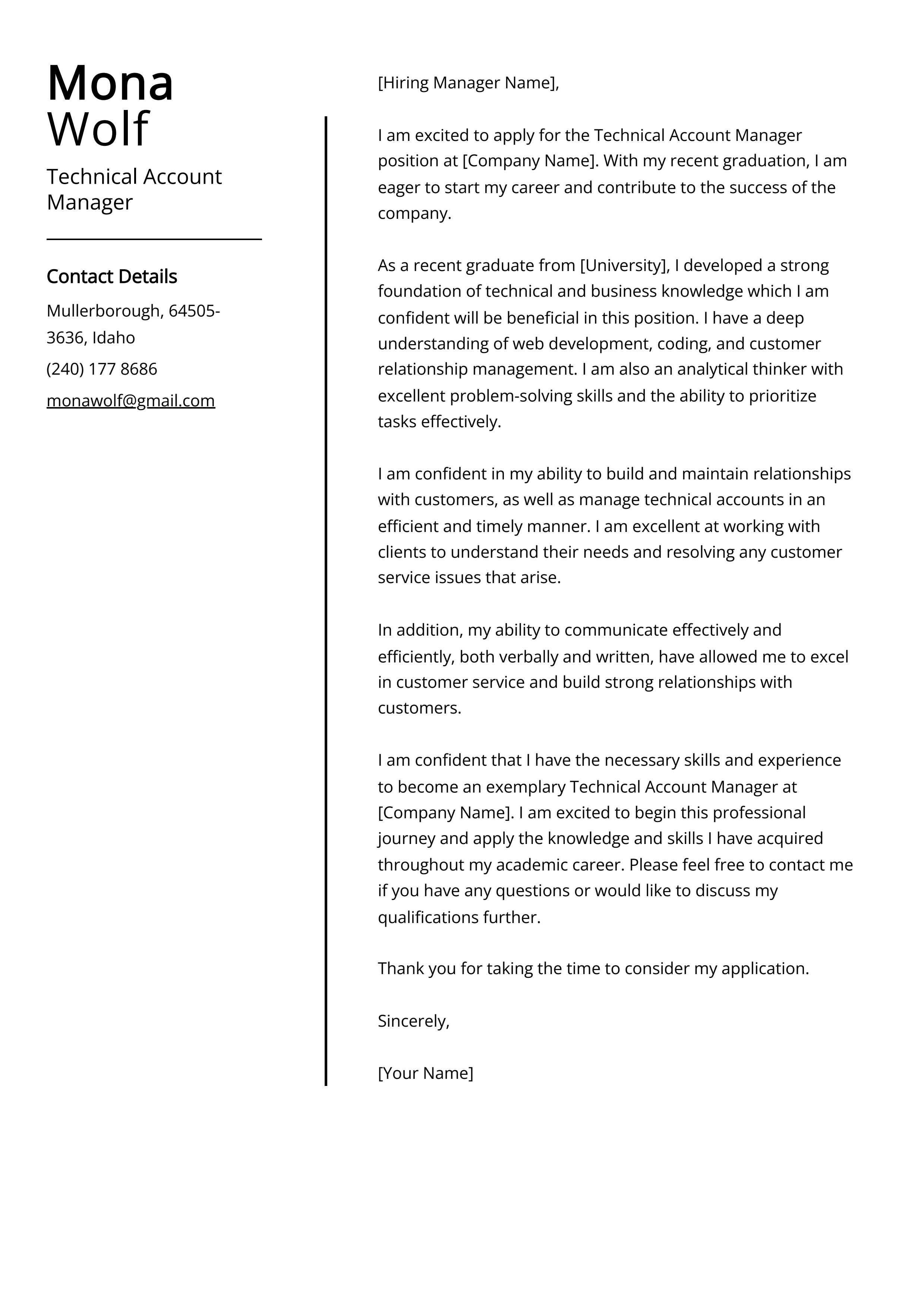 Technical Account Manager Cover Letter Example