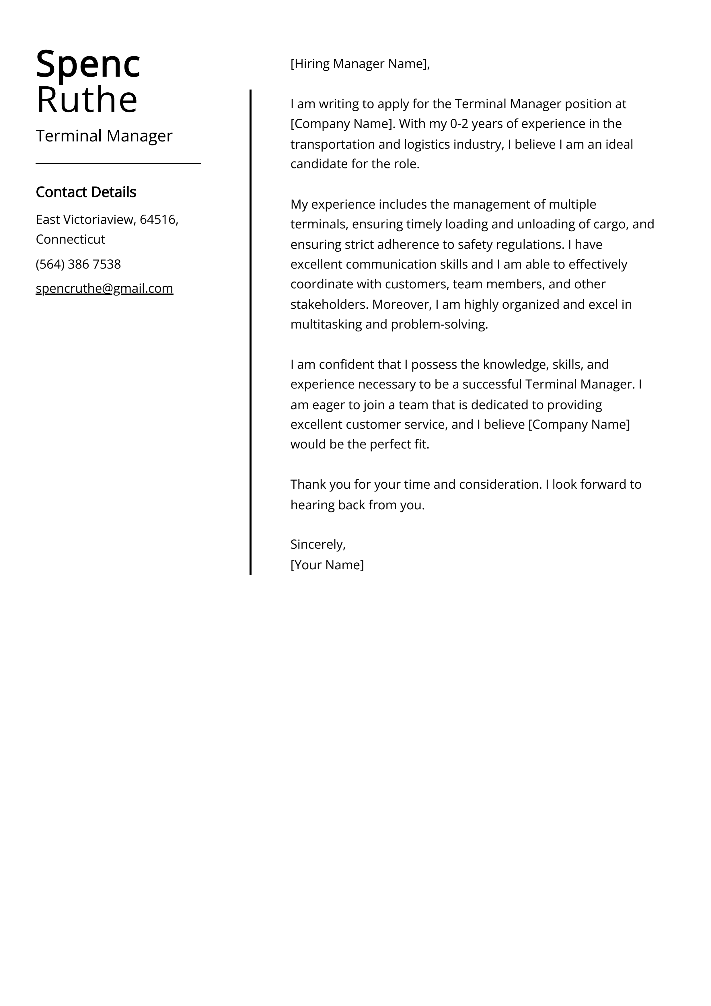 Terminal Manager Cover Letter Example