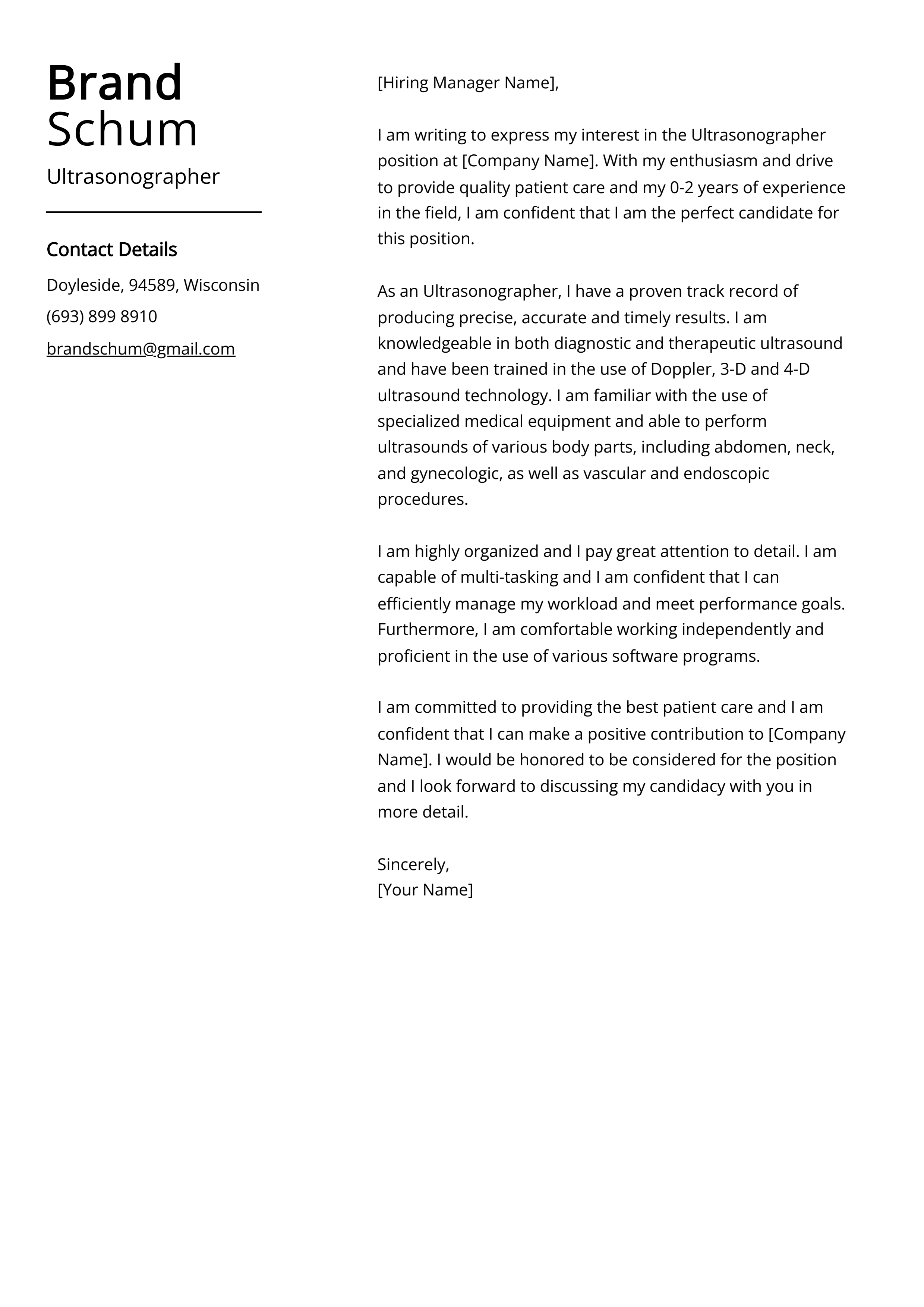 Ultrasonographer Cover Letter Example