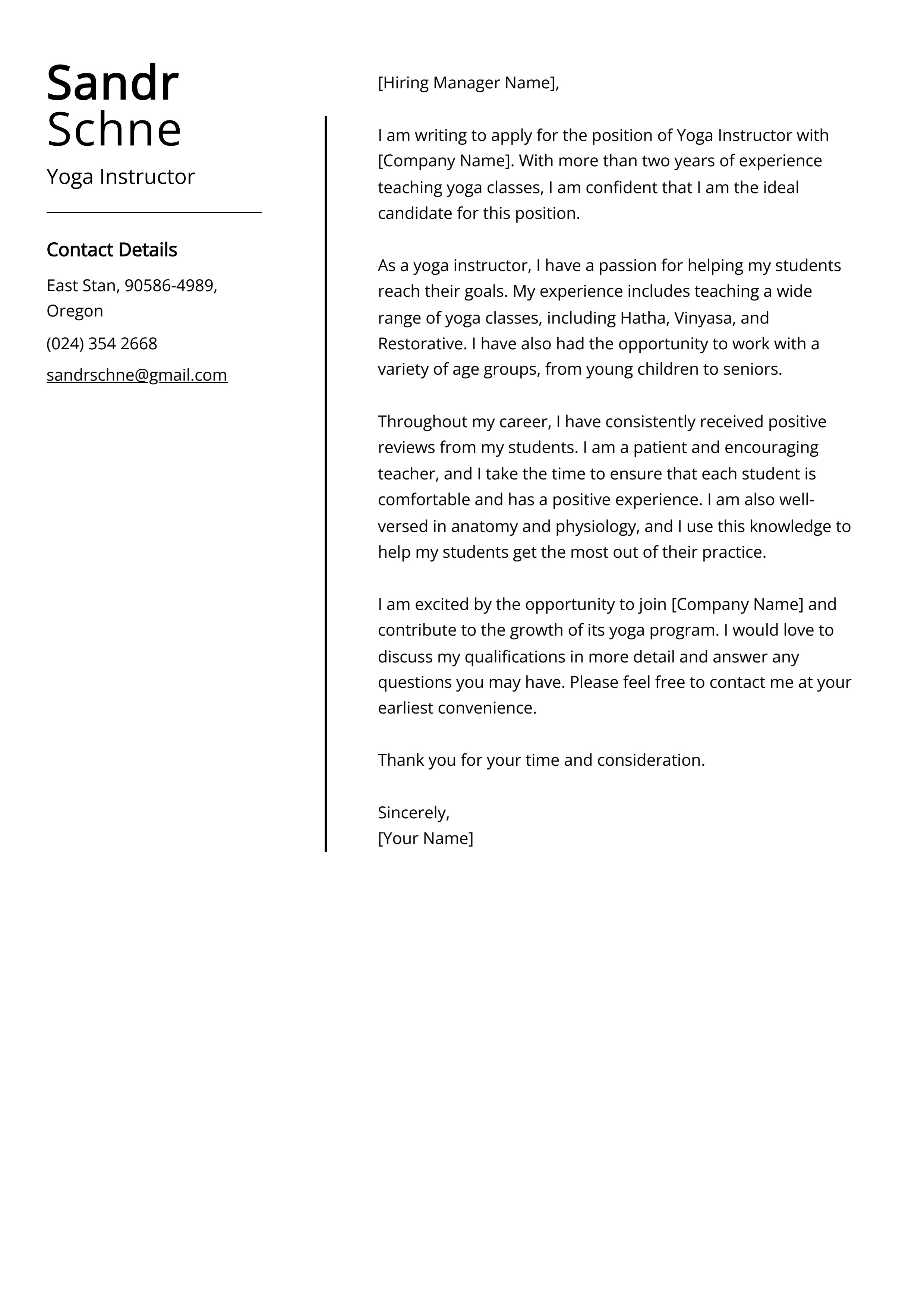 Yoga Instructor Cover Letter Example (Free Guide)