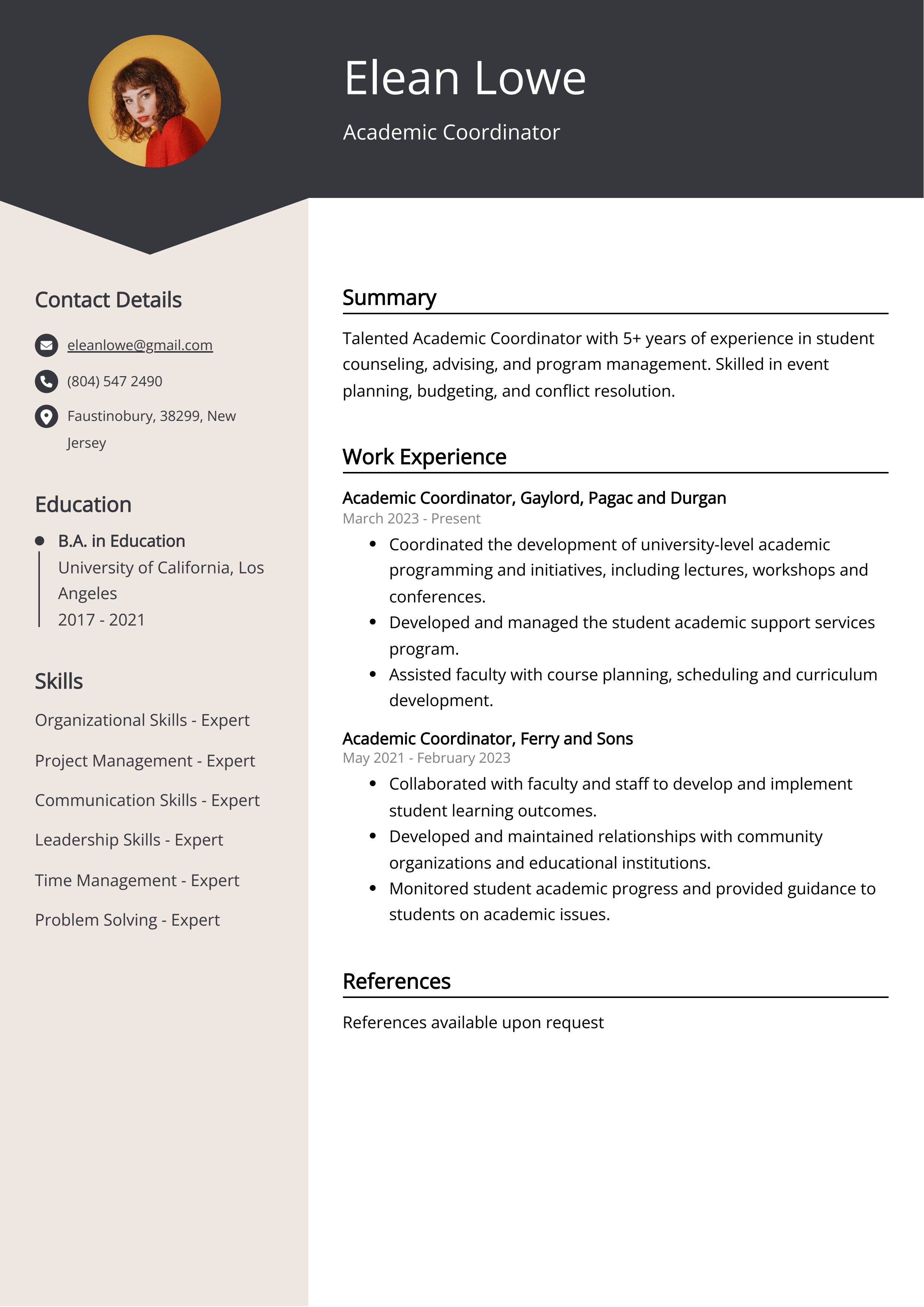 Academic Coordinator CV Example