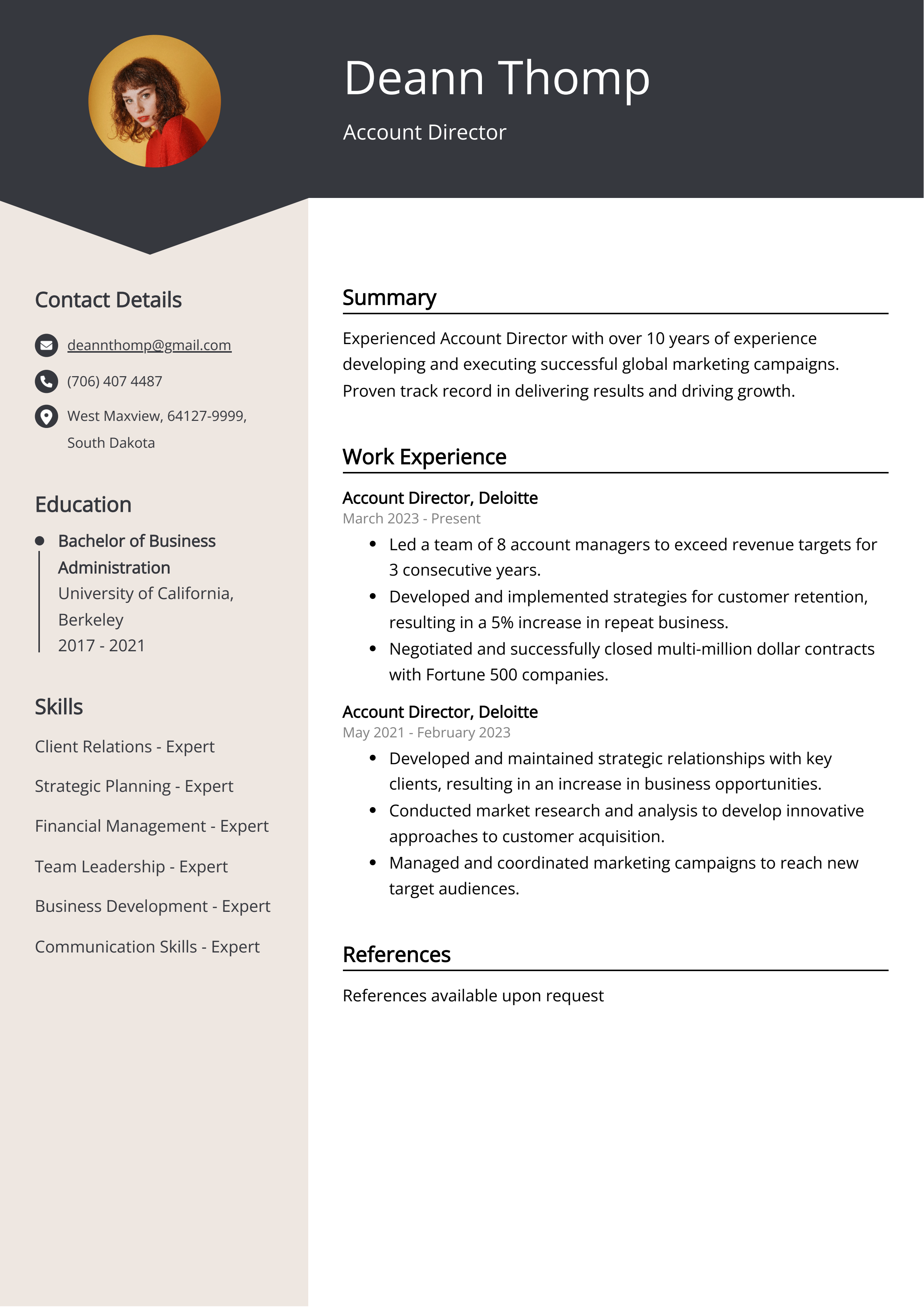Account Director CV Example For 2024 Skills Templates 