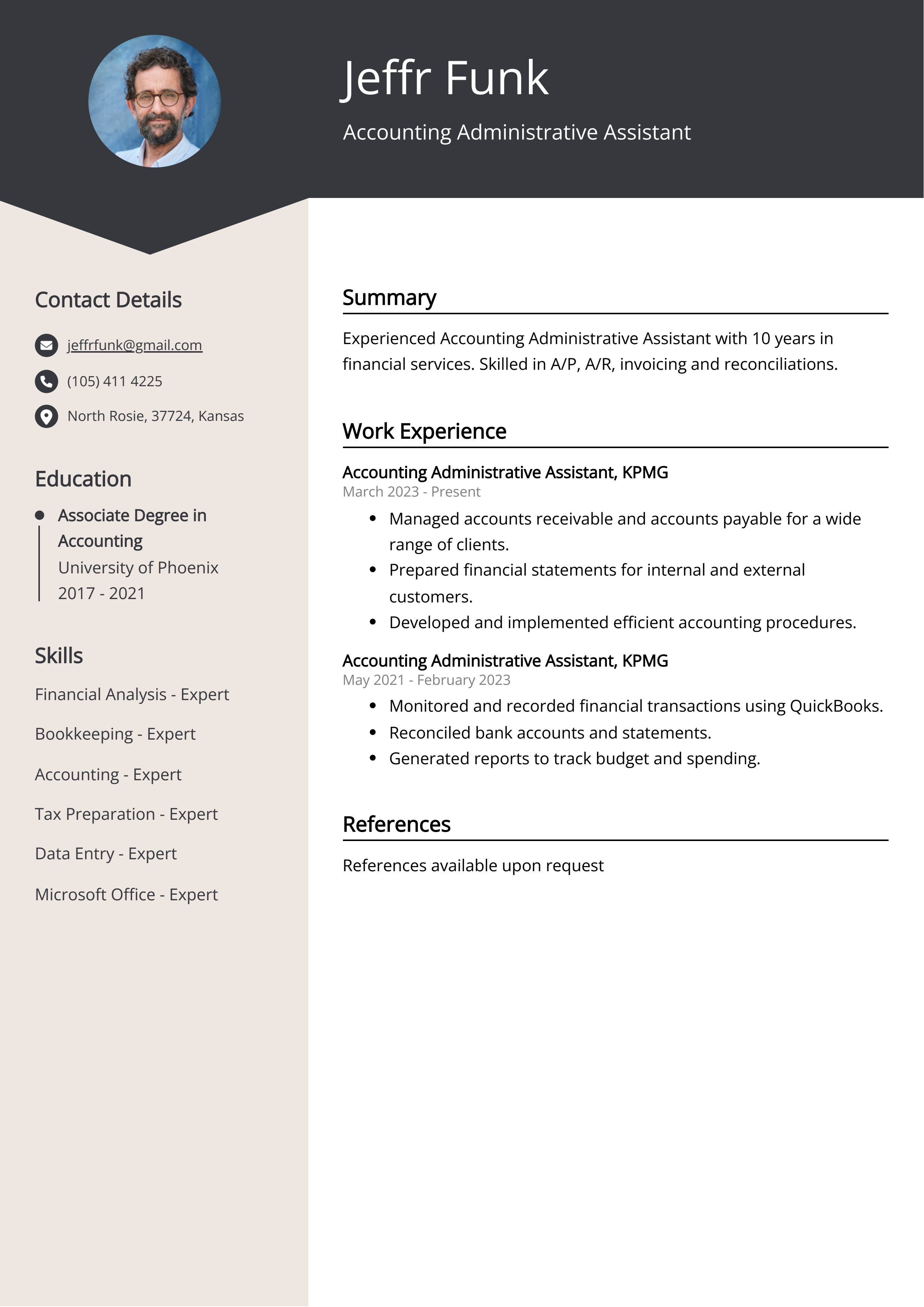 Accounting Administrative Assistant CV Example