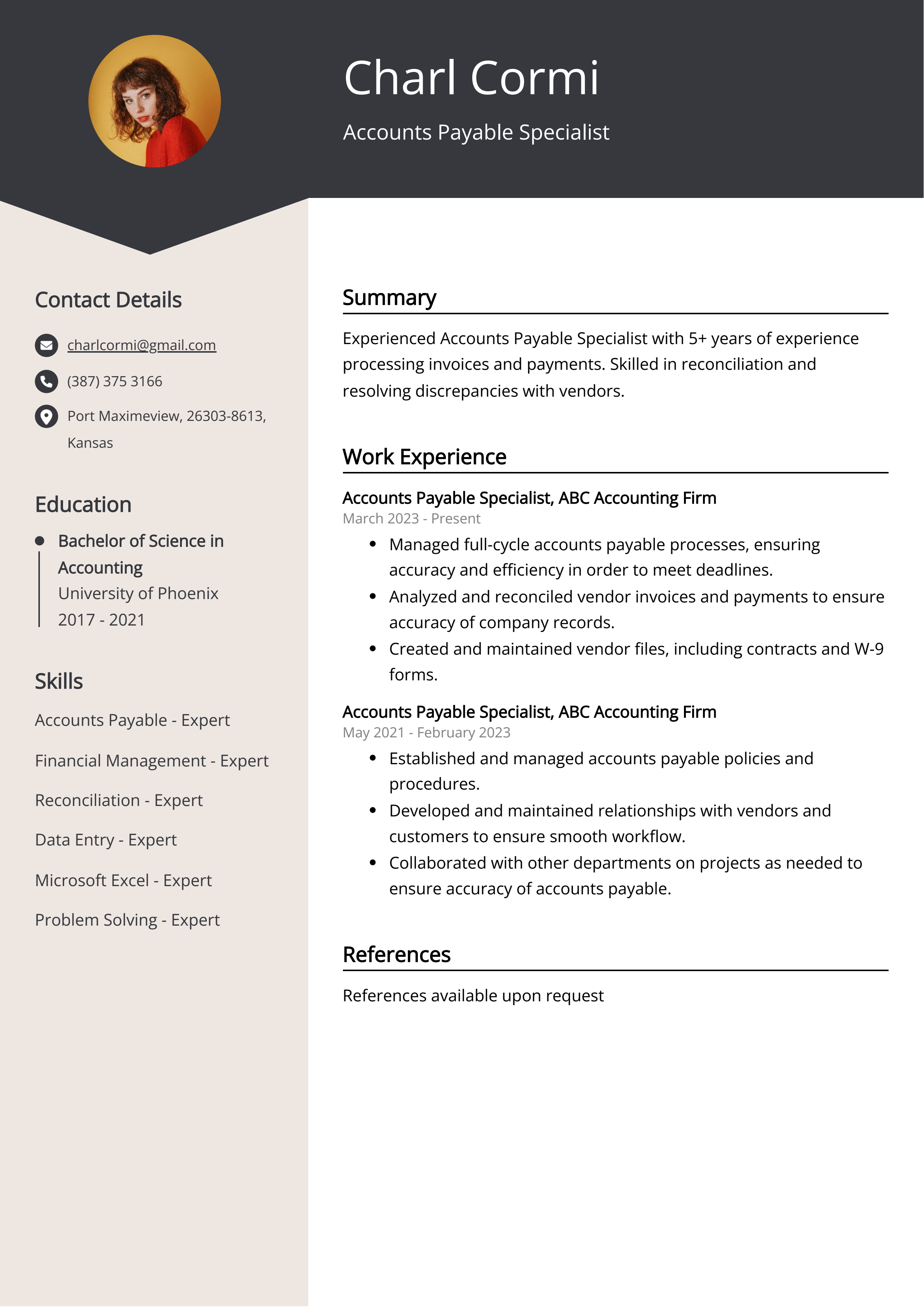 Accounts Payable Specialist CV Example