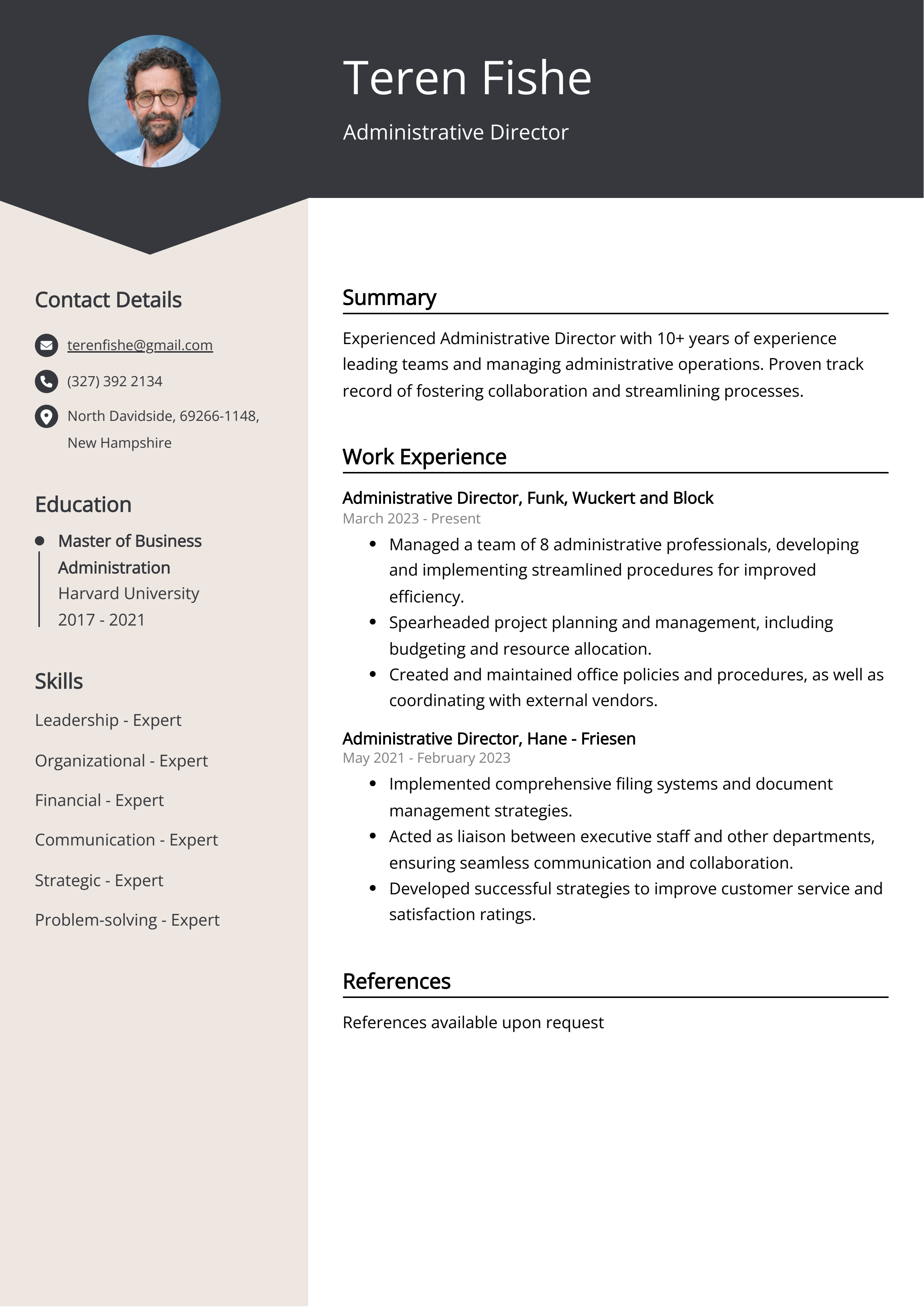 Administrative Director CV Example