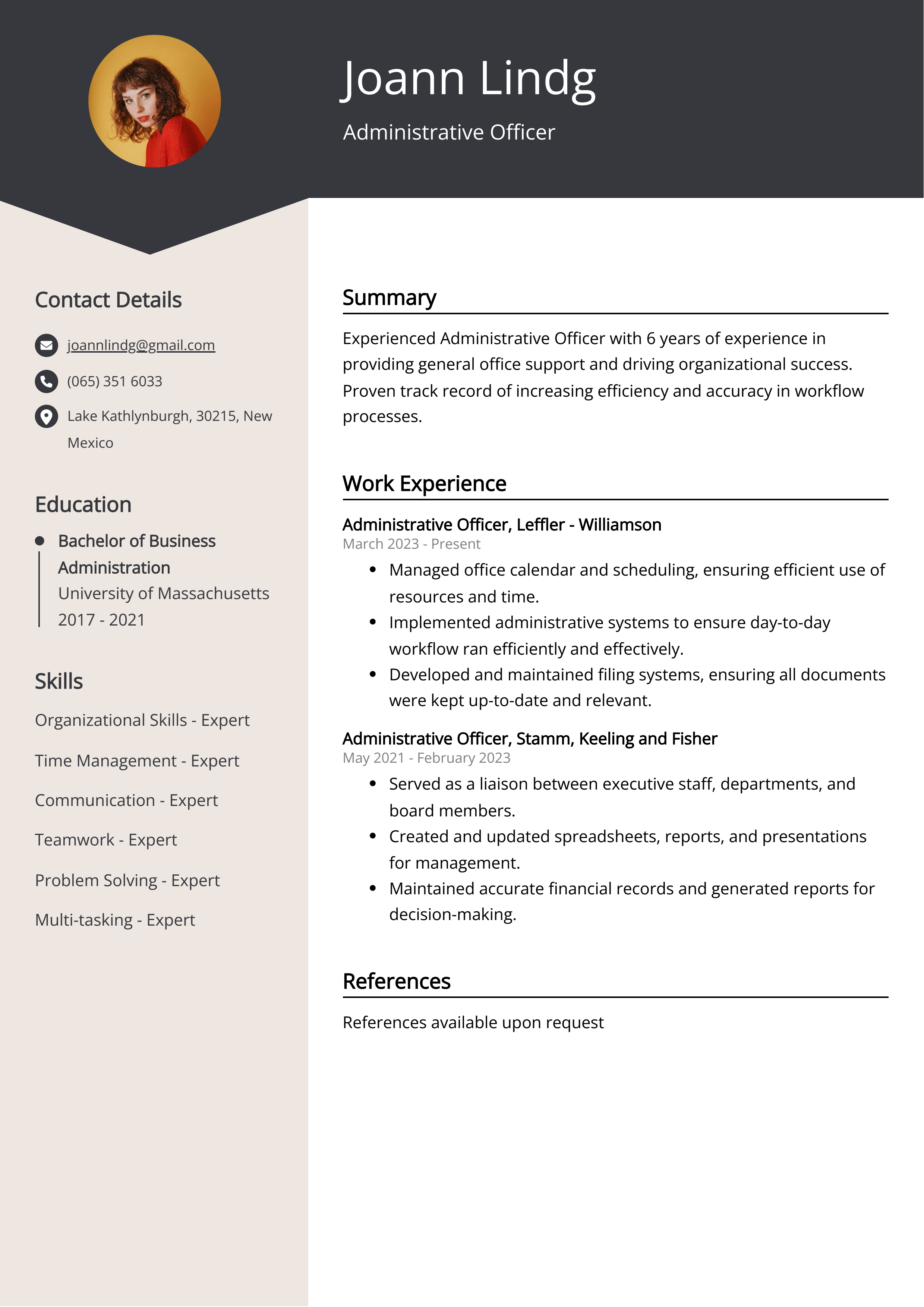Administrative Officer CV Example