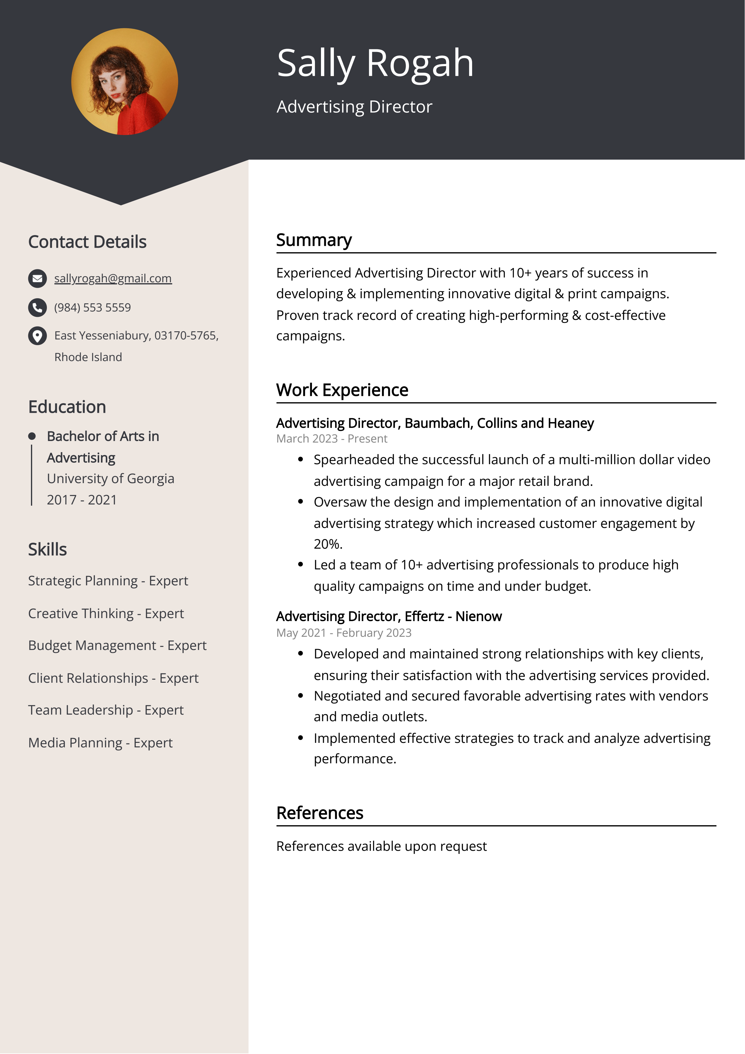 Advertising Director CV Example