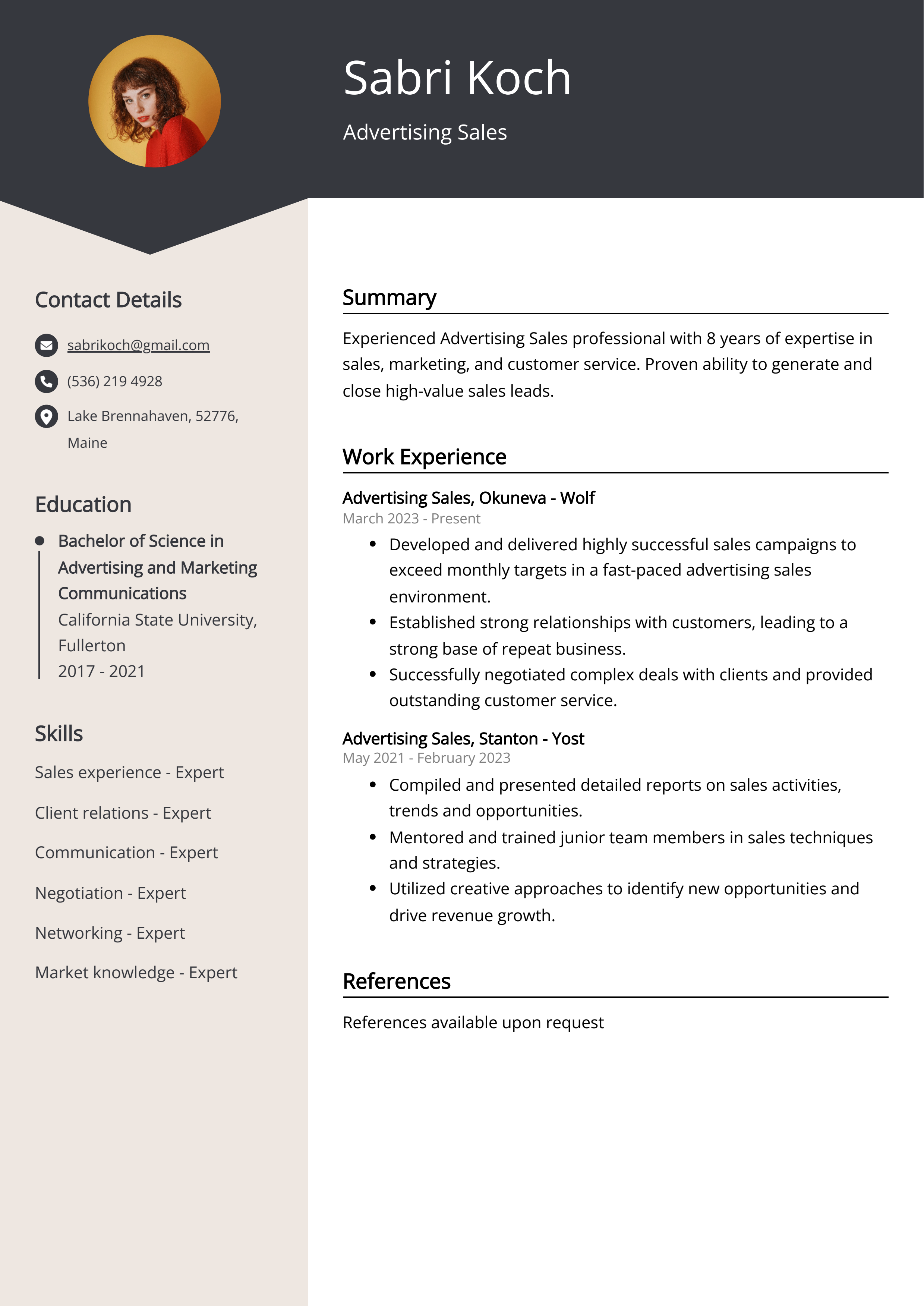 Advertising Sales CV Example