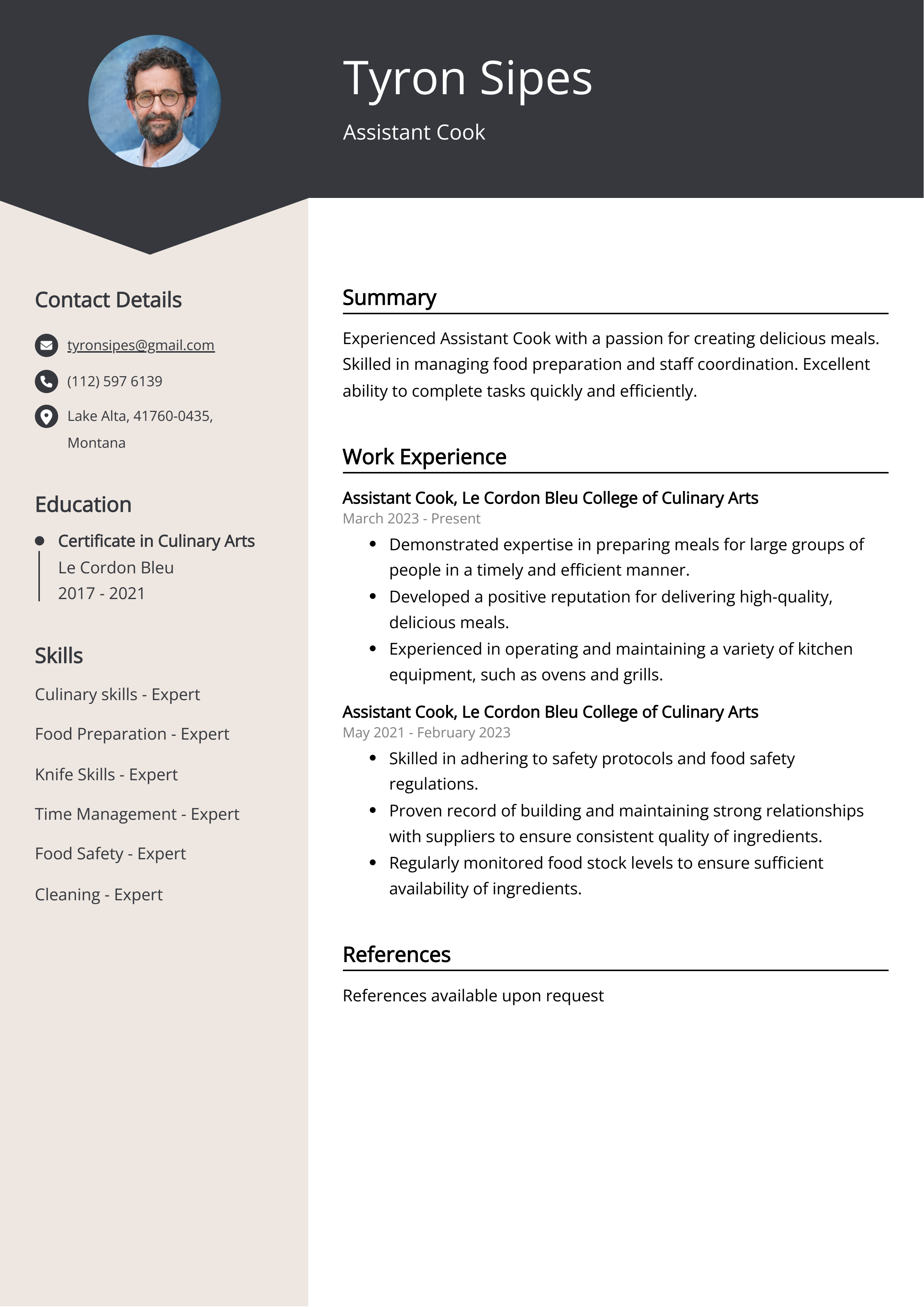 Assistant Cook CV Example