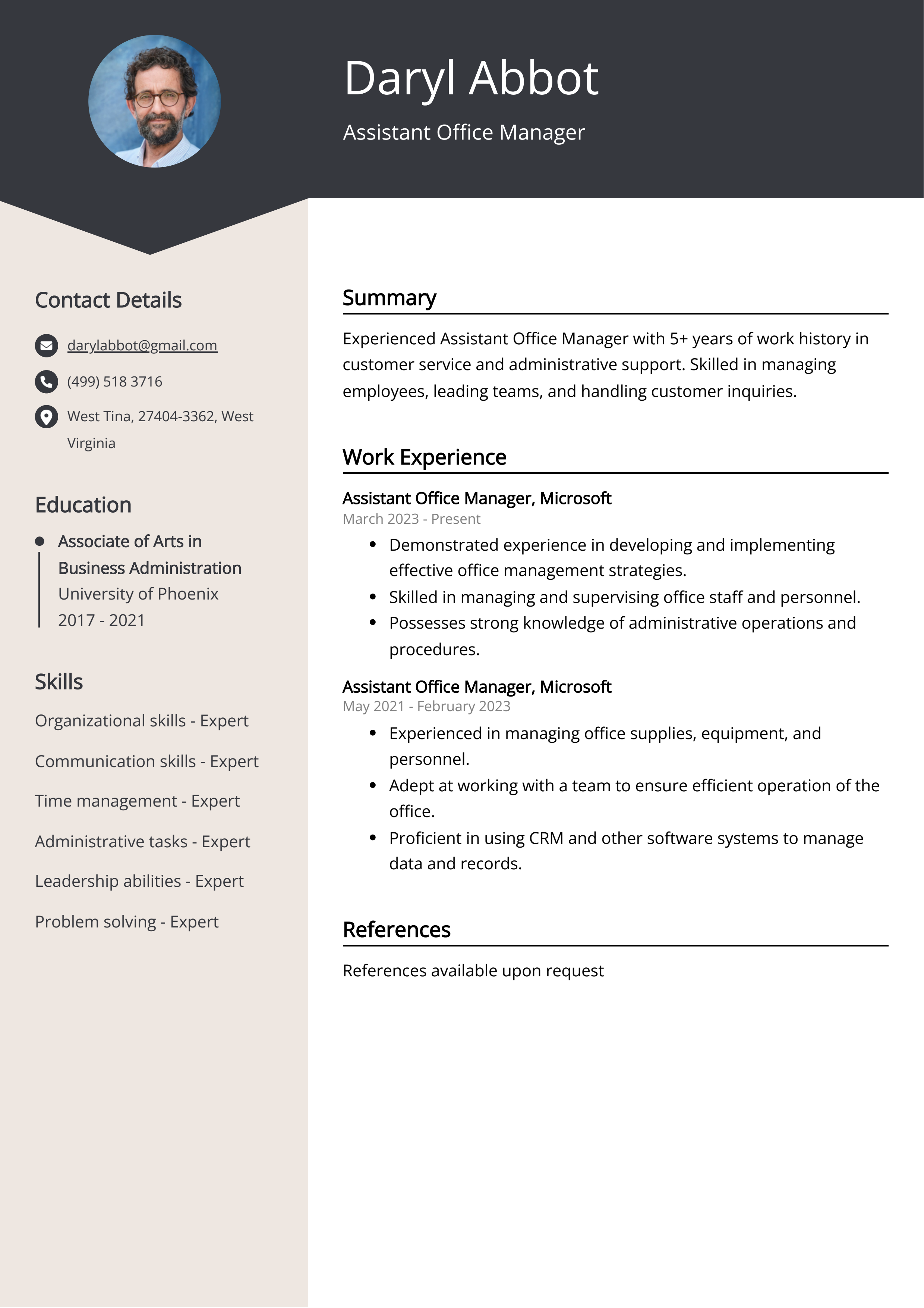 Assistant Office Manager CV Example