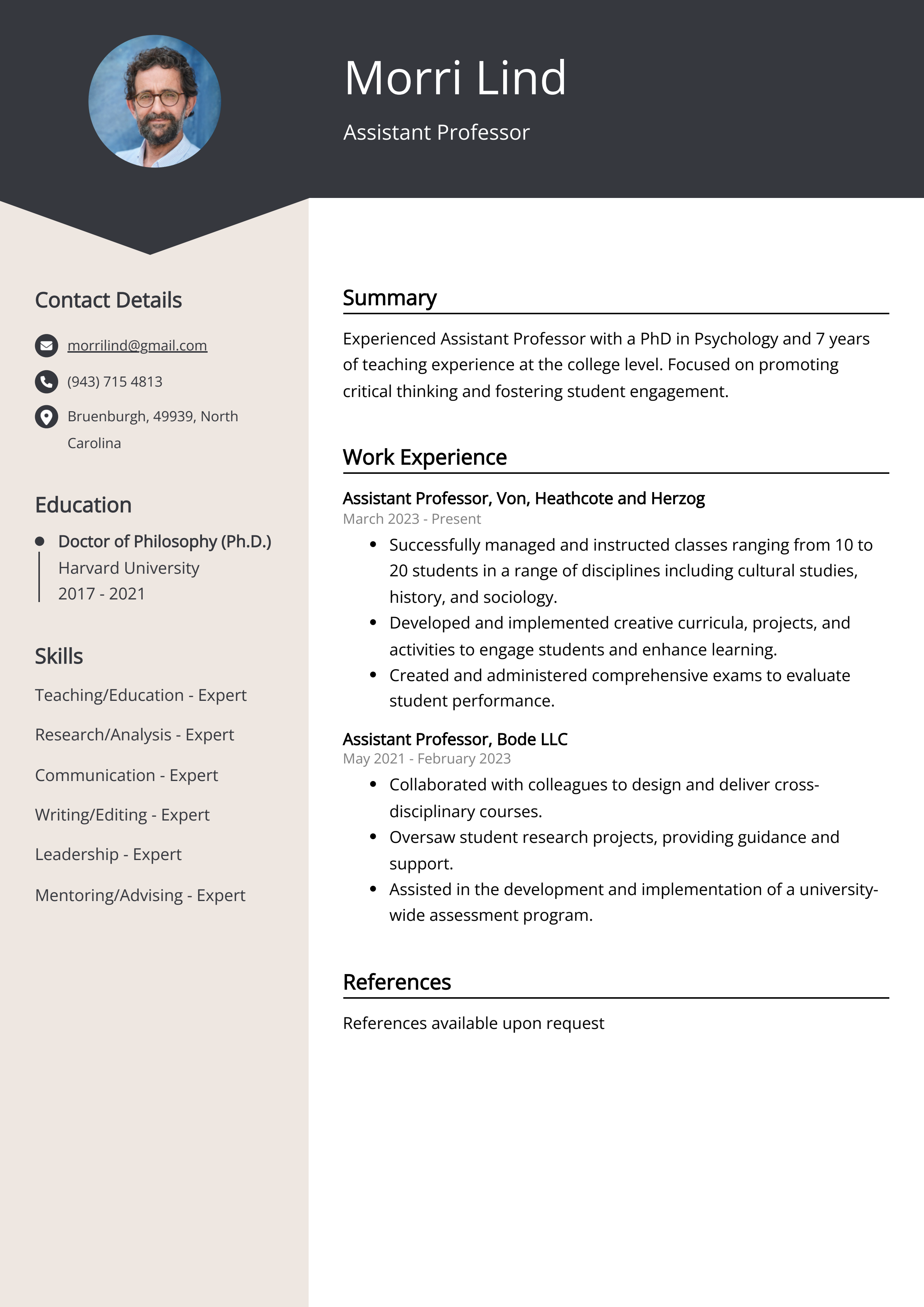 Assistant Professor CV Example