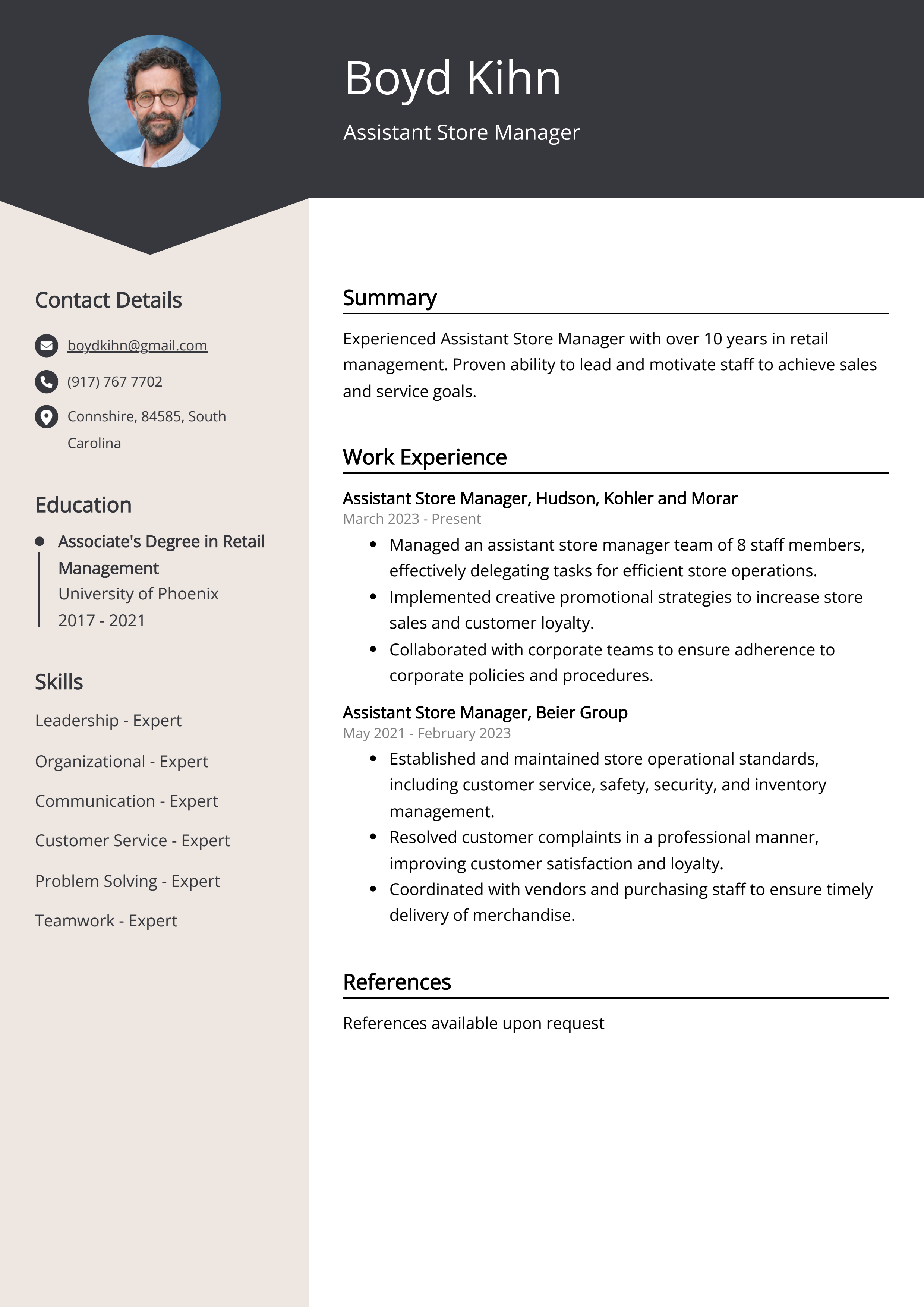 Assistant Store Manager CV Example