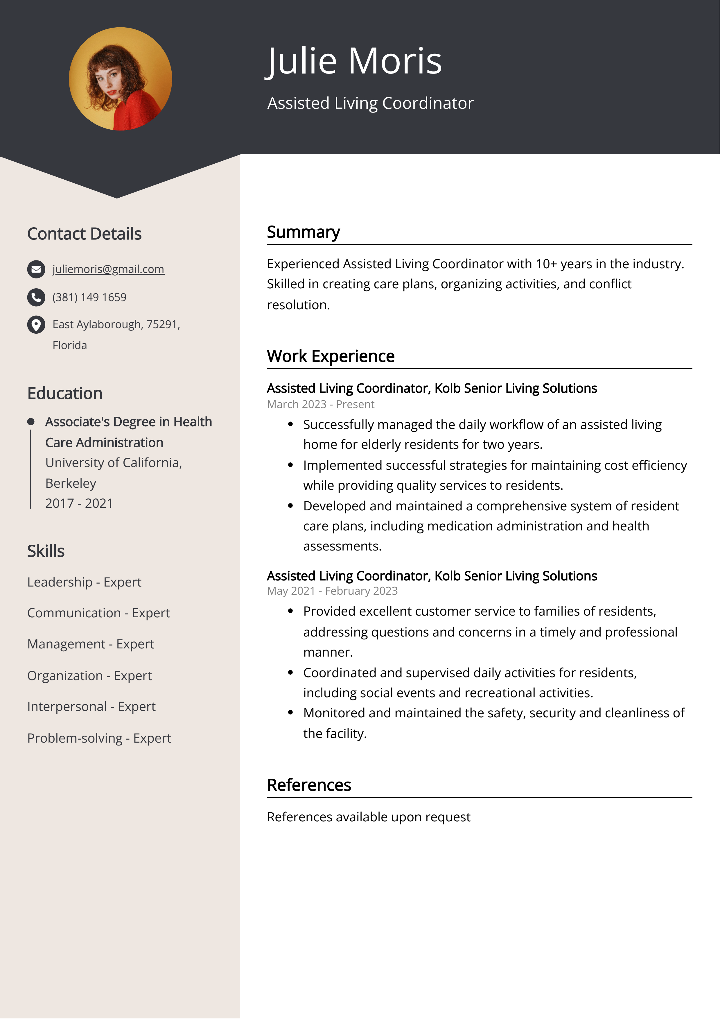 Assisted Living Coordinator CV Example