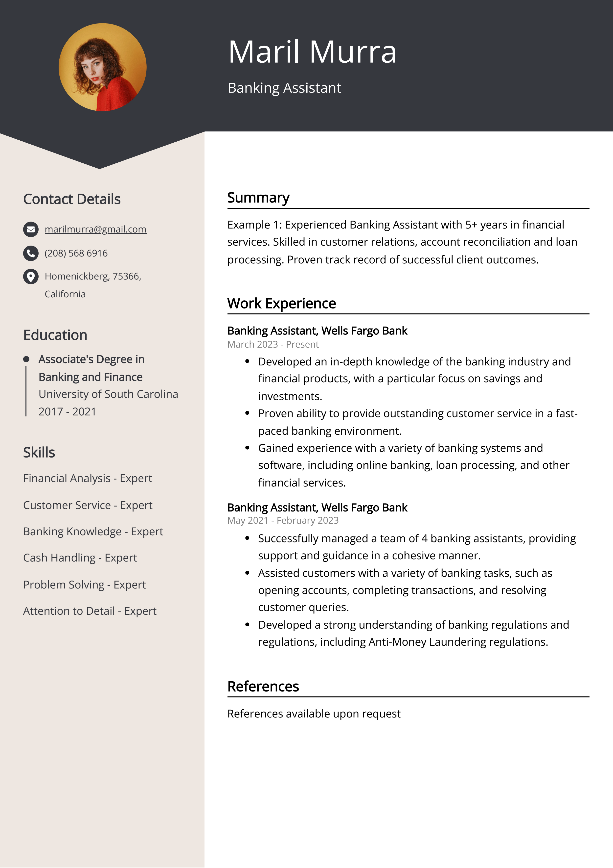 Banking Assistant CV Example