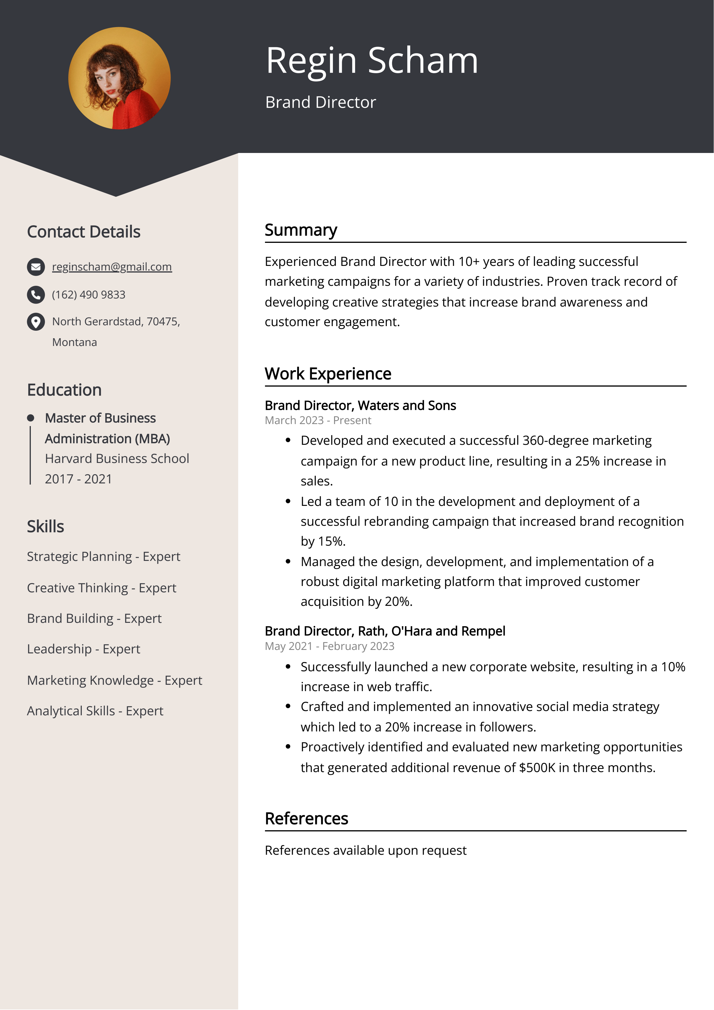 Brand Director CV Example