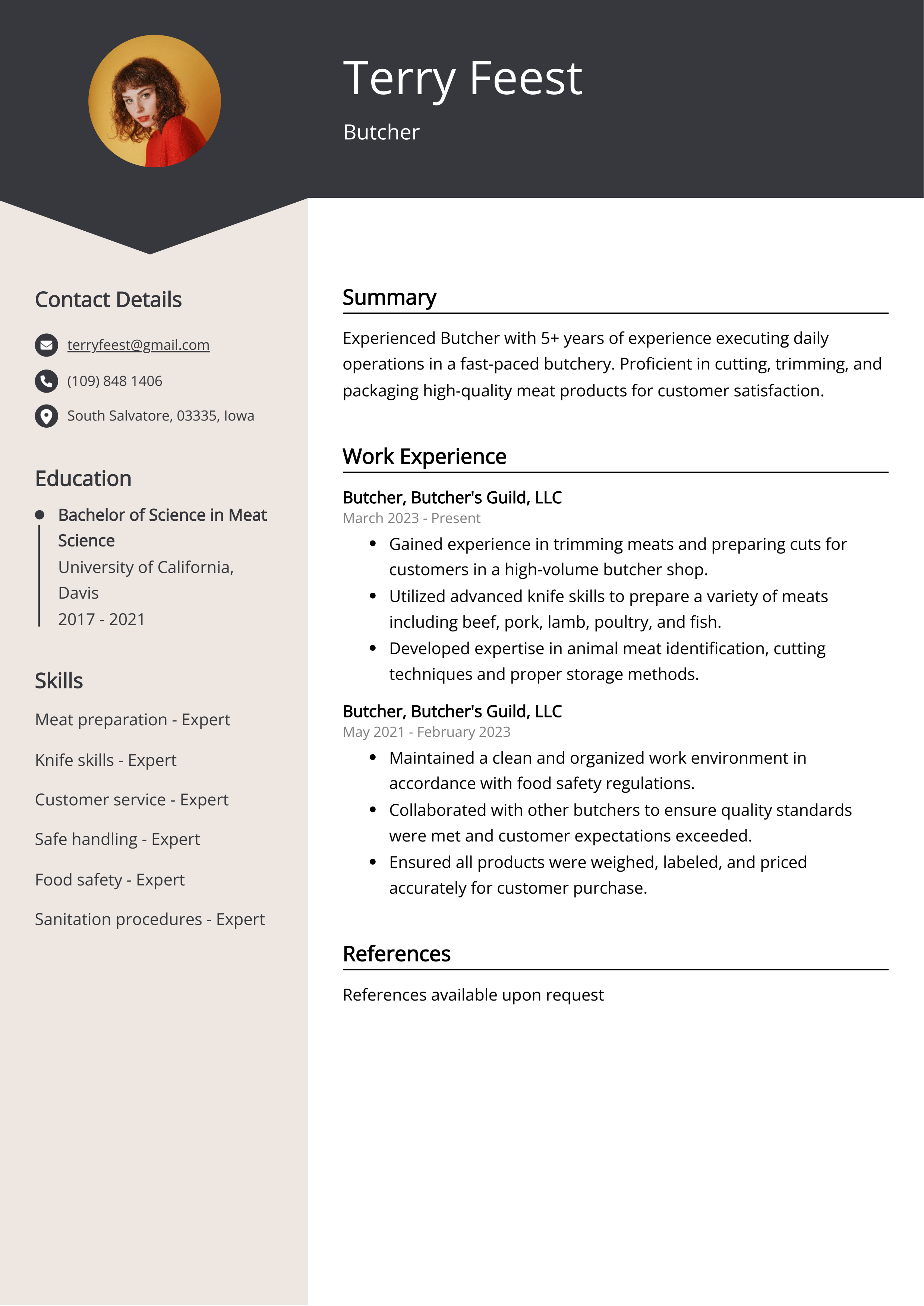 Butcher CV Example