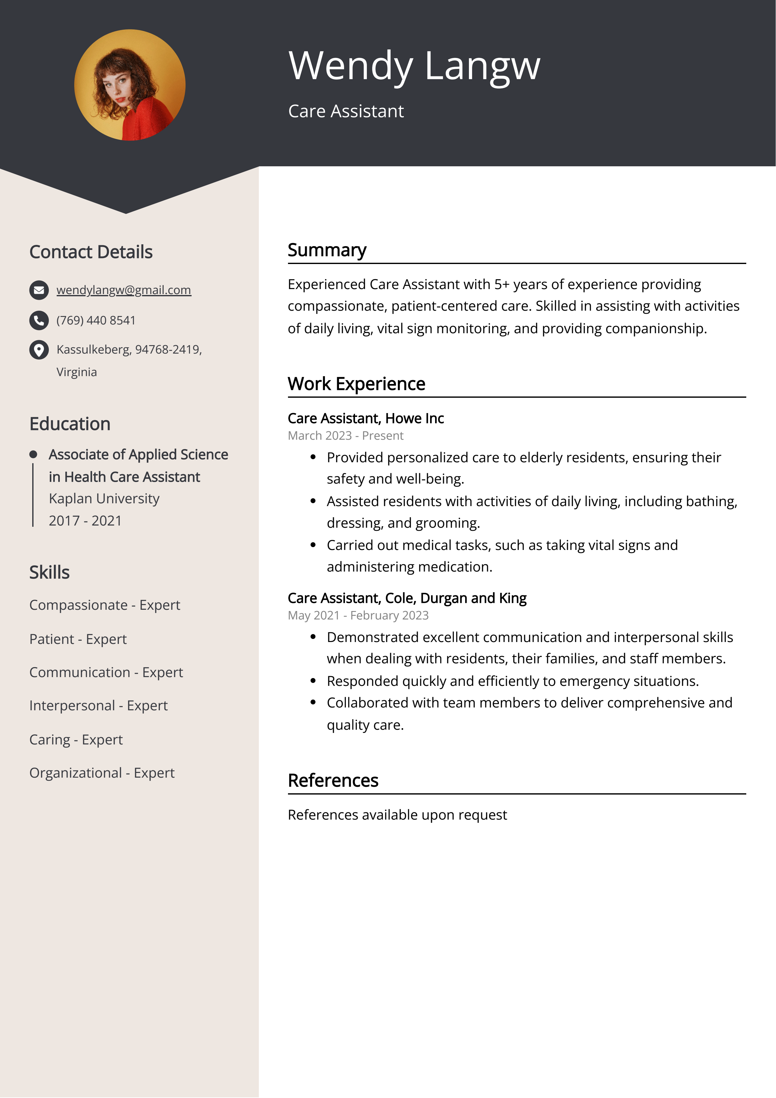 Care Assistant CV Example
